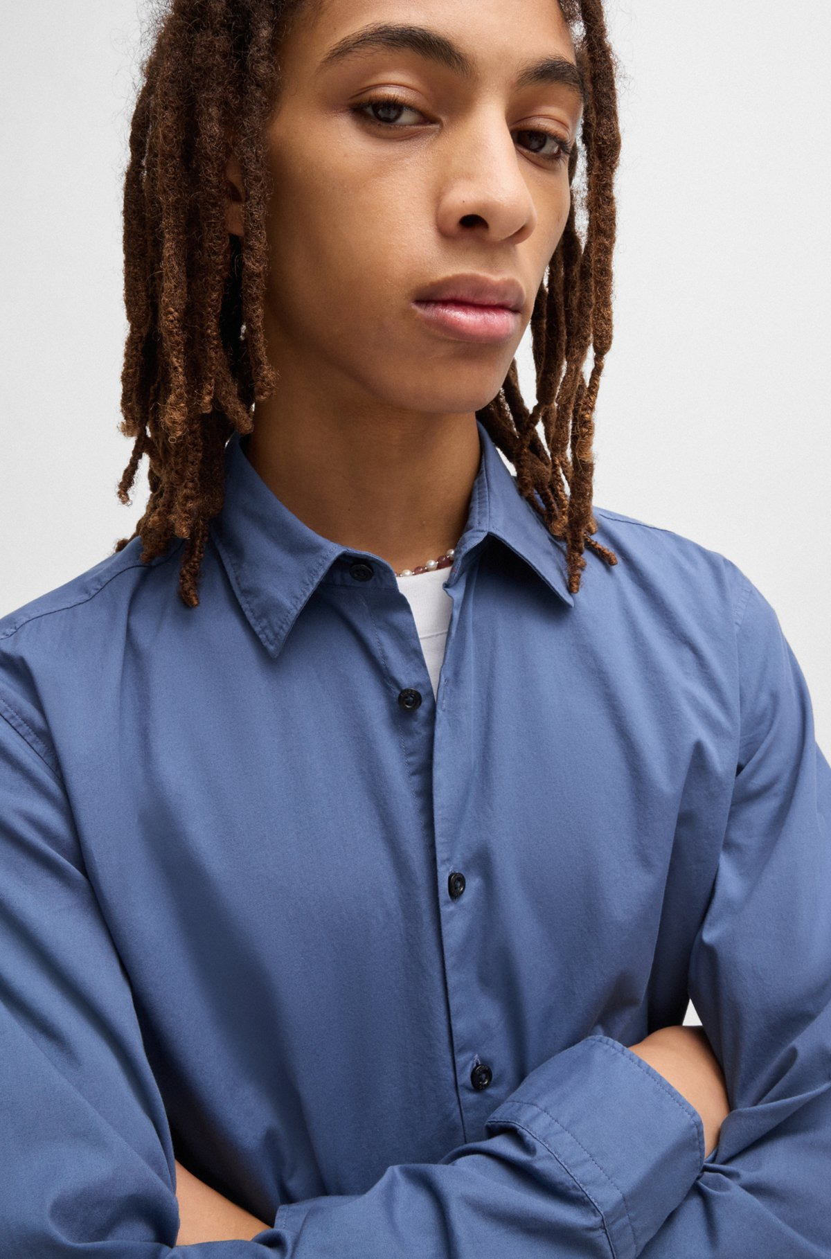 SLIM-FIT SHIRT IN STRETCH-COTTON CANVAS - 3