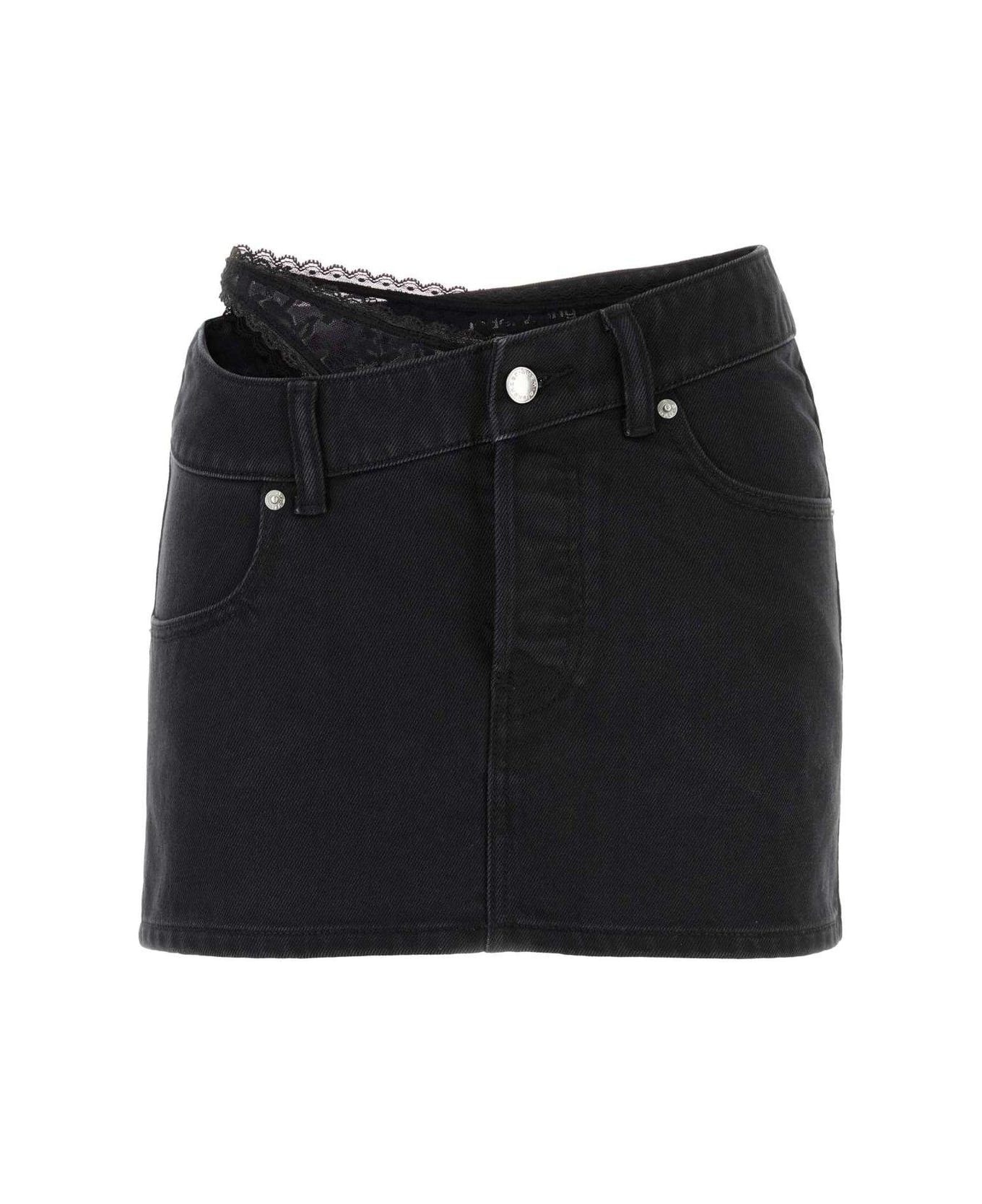 Dip Side Lace Undie Denim Skirt - 1