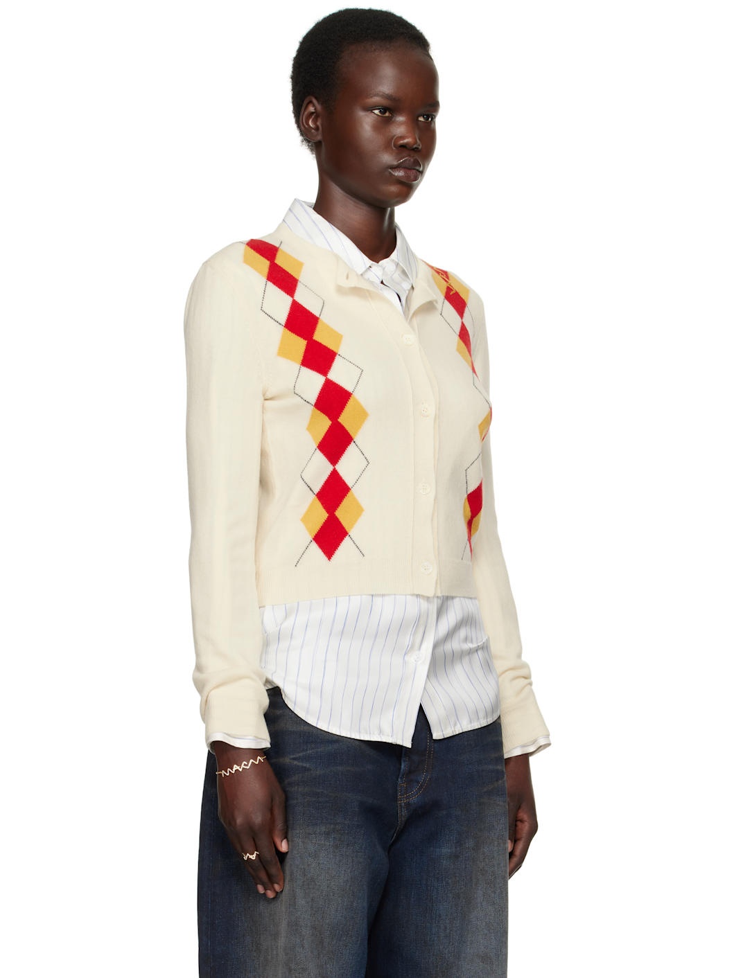 Off-White Wool Argyle Cardigan - 2
