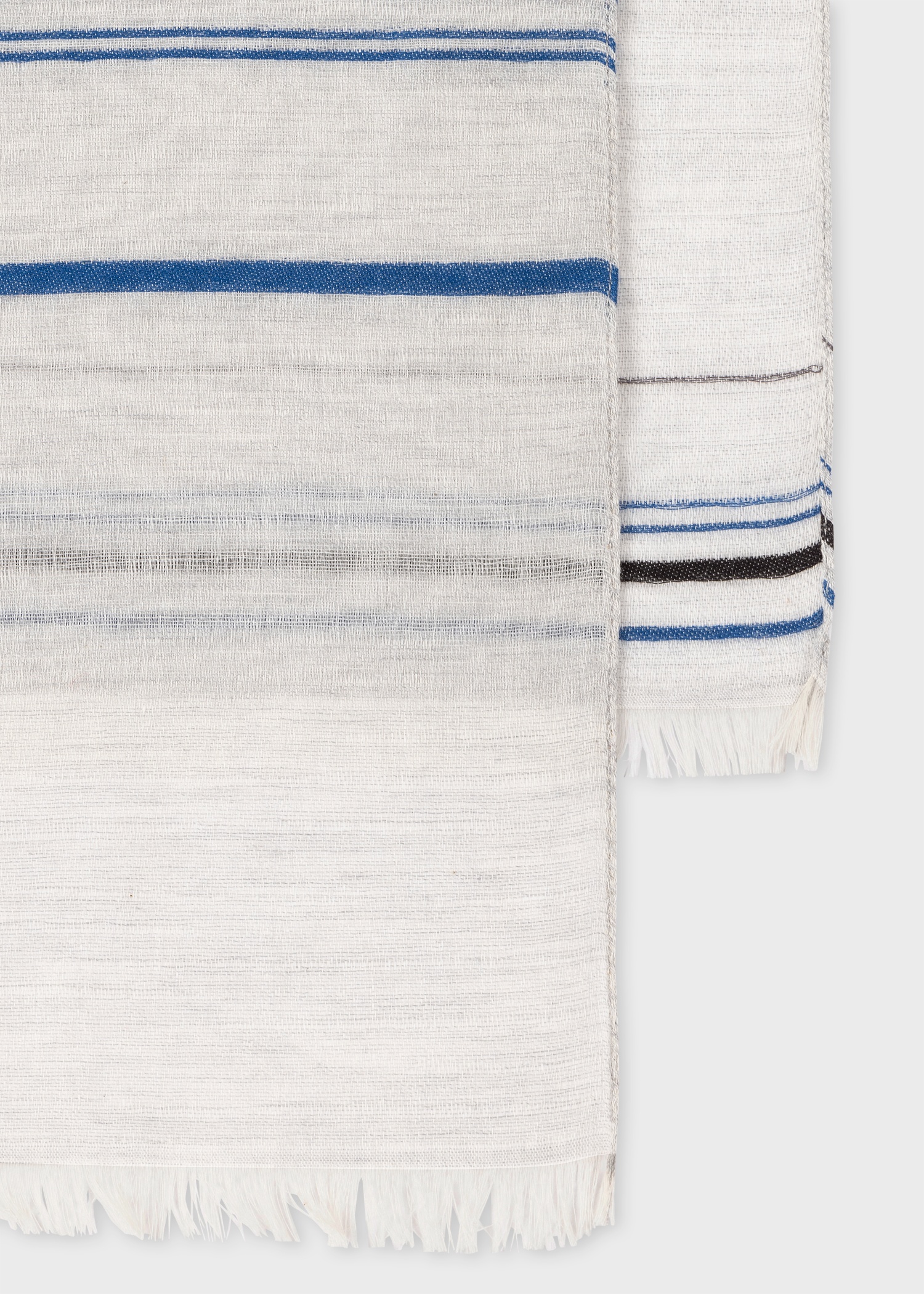 Grey Cotton-Blend Thin Stripe Scarf - 2