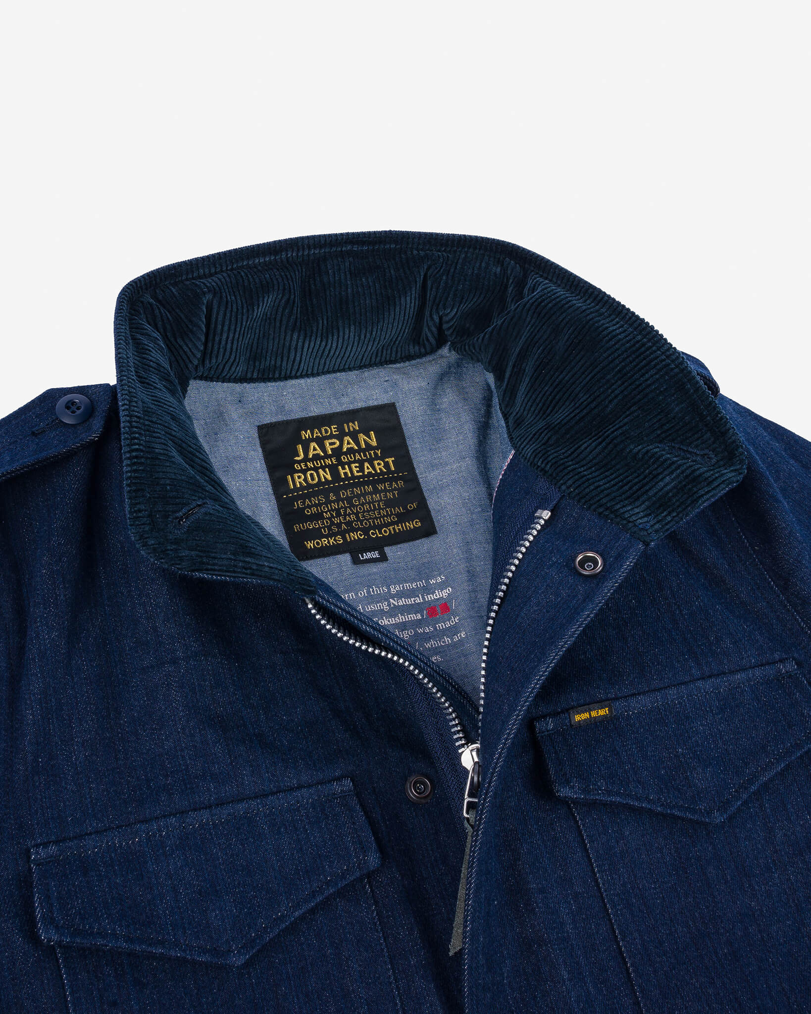 IHM-42-IND 16oz Natural Indigo Selvedge Denim M65 Field Jacket - 9
