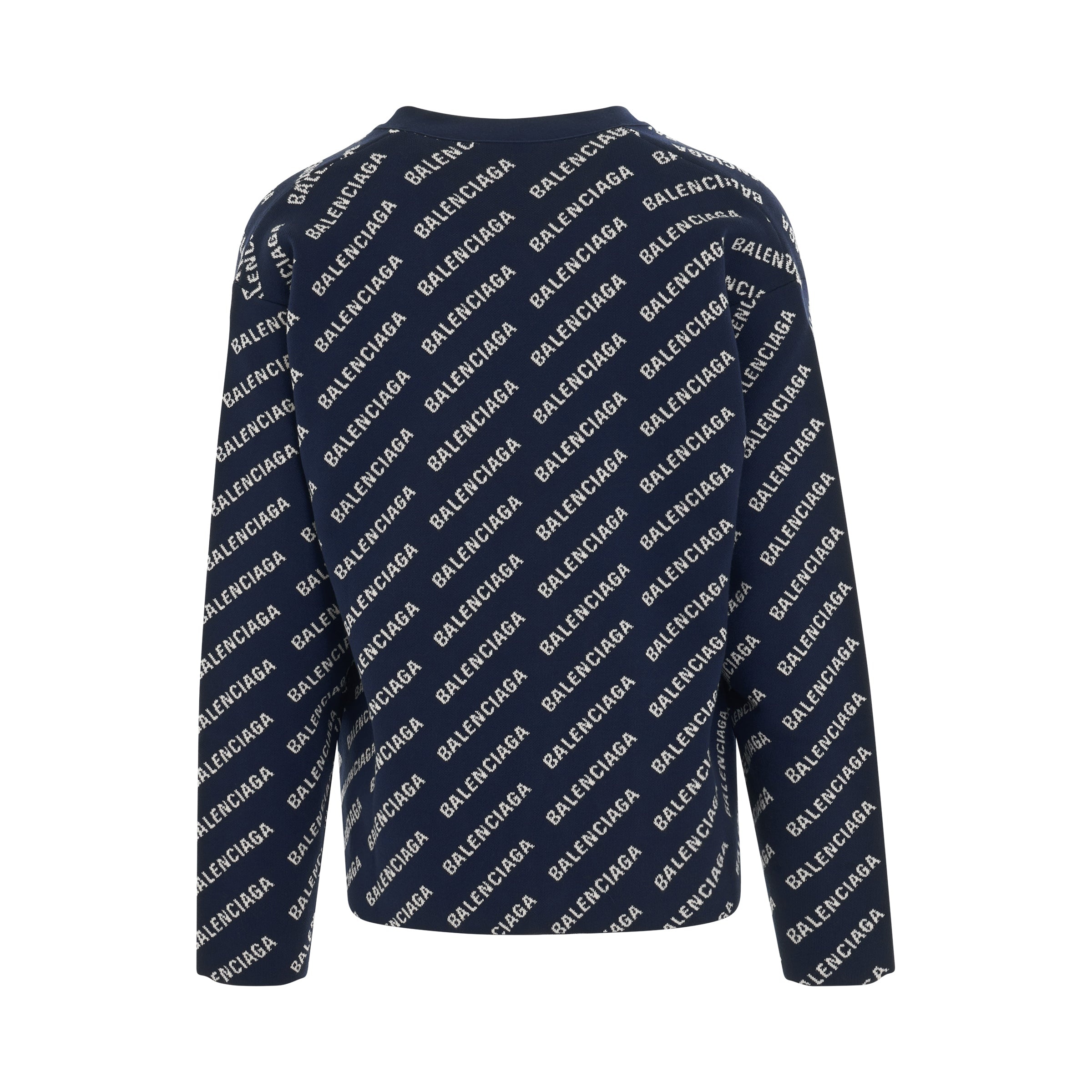 All Over Logo Knit Cardigan in Navy/White - 4