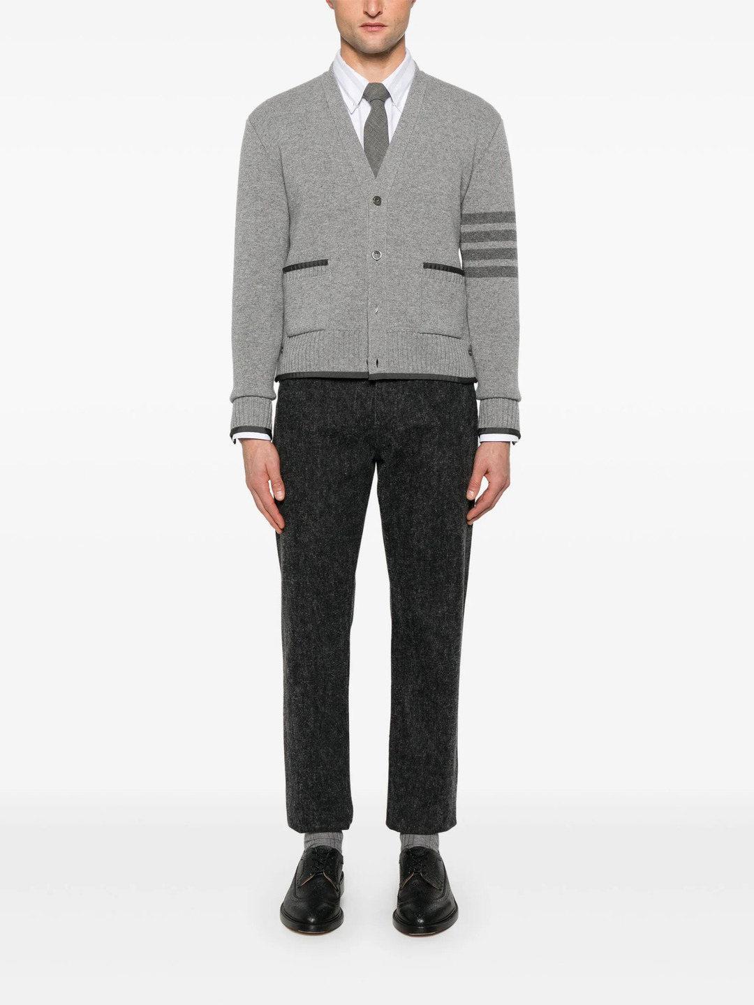 Milano Stitch Merino Wool 4-Bar V Neck Cardigan Men - 2