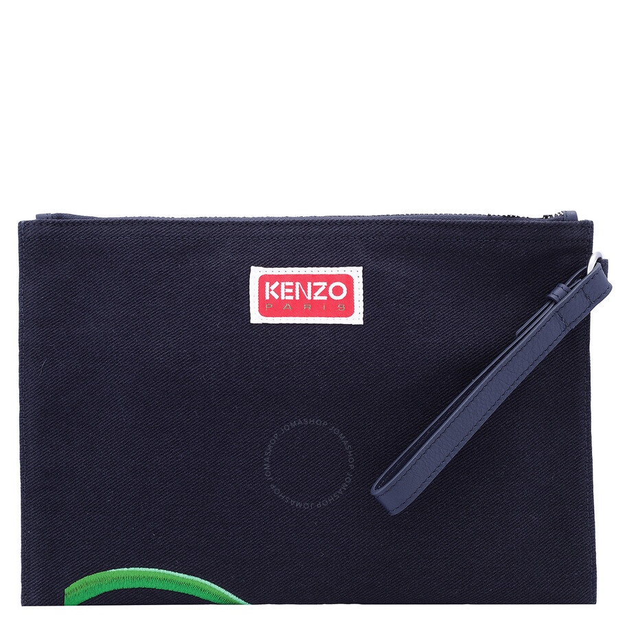 KENZO NAVY BLUE GRAPHIC LETTERING CLUTCH BAG outlet