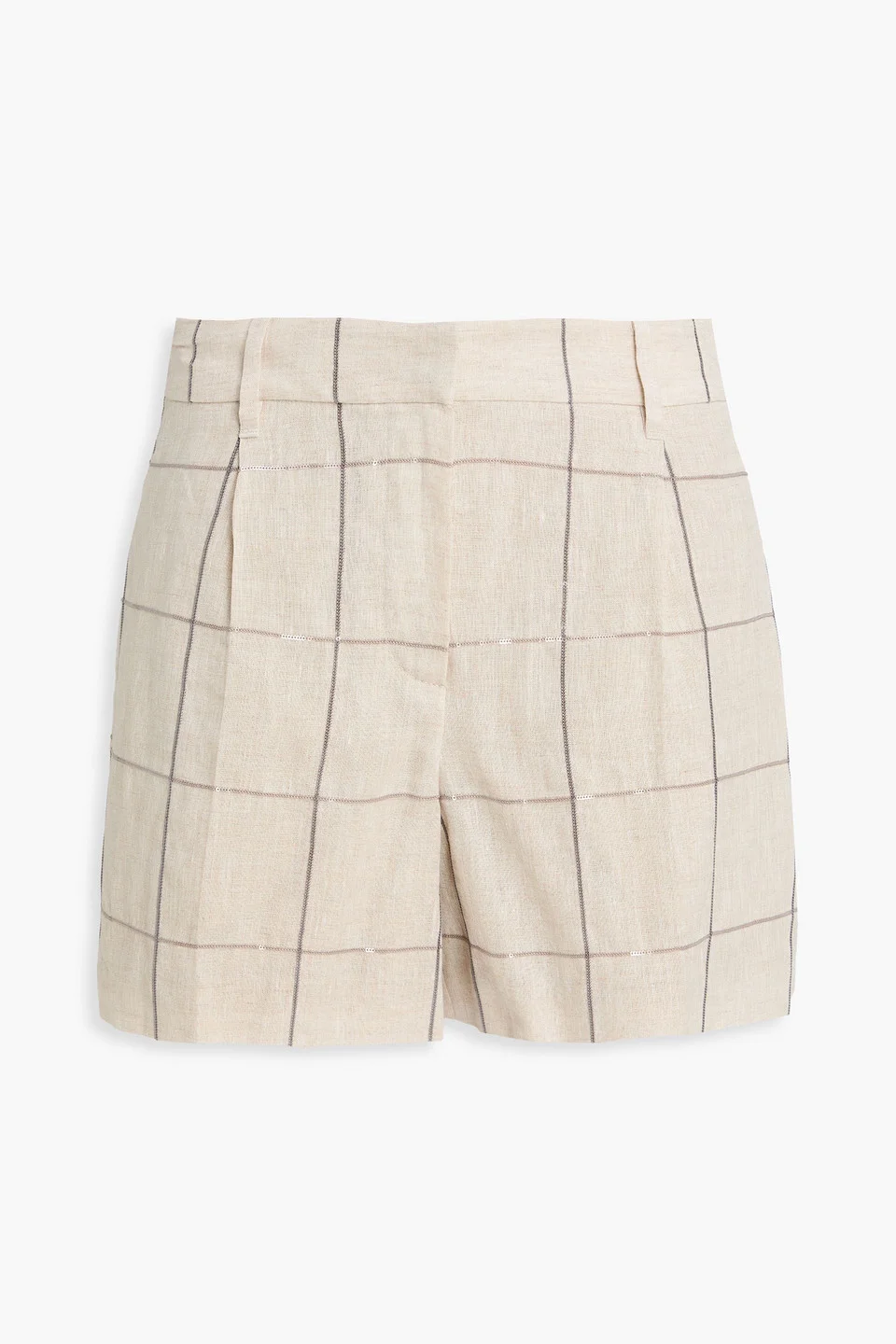 Checked sequin-embellished linen shorts - 1