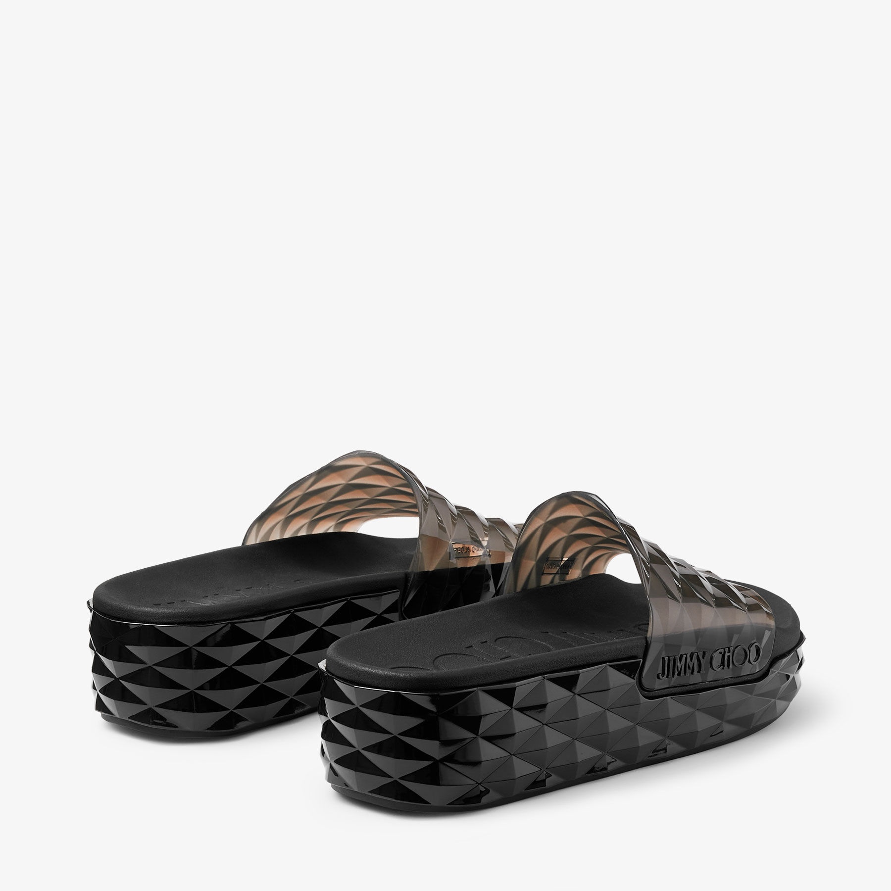 JIMMY CHOO Diamond Slide/f ラバー Diamond スライドサンダル JIMMY CHOO Diamond Slide/F Black Rubber Diamond Slides