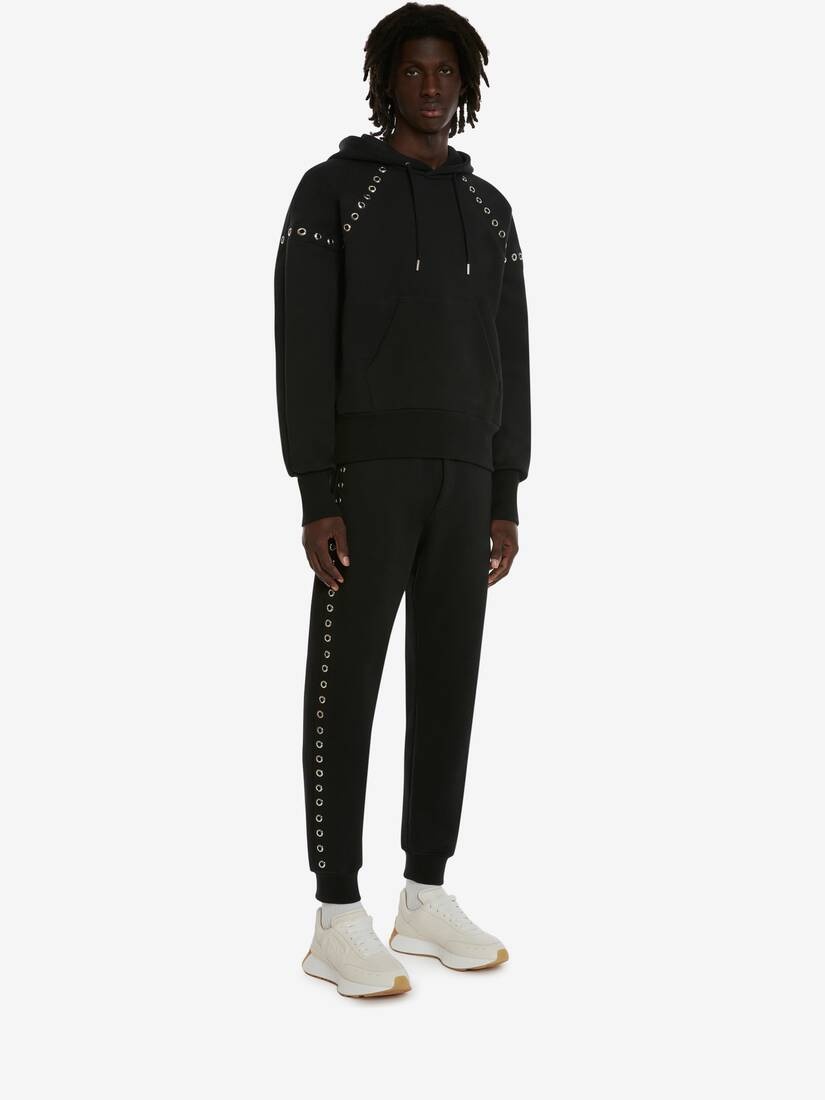 Men's Eyelets Hooded Sweatshirt in Black - 3