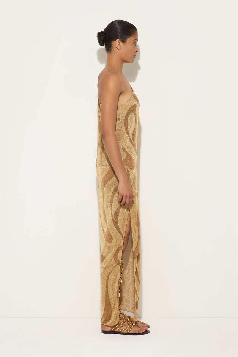 MARMO PRINT ONE-SHOULDER LAME DRESS 4