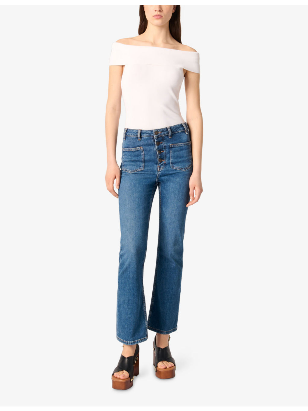 Bardot-Neck Slim-Fit Stretch-Woven Top - 2