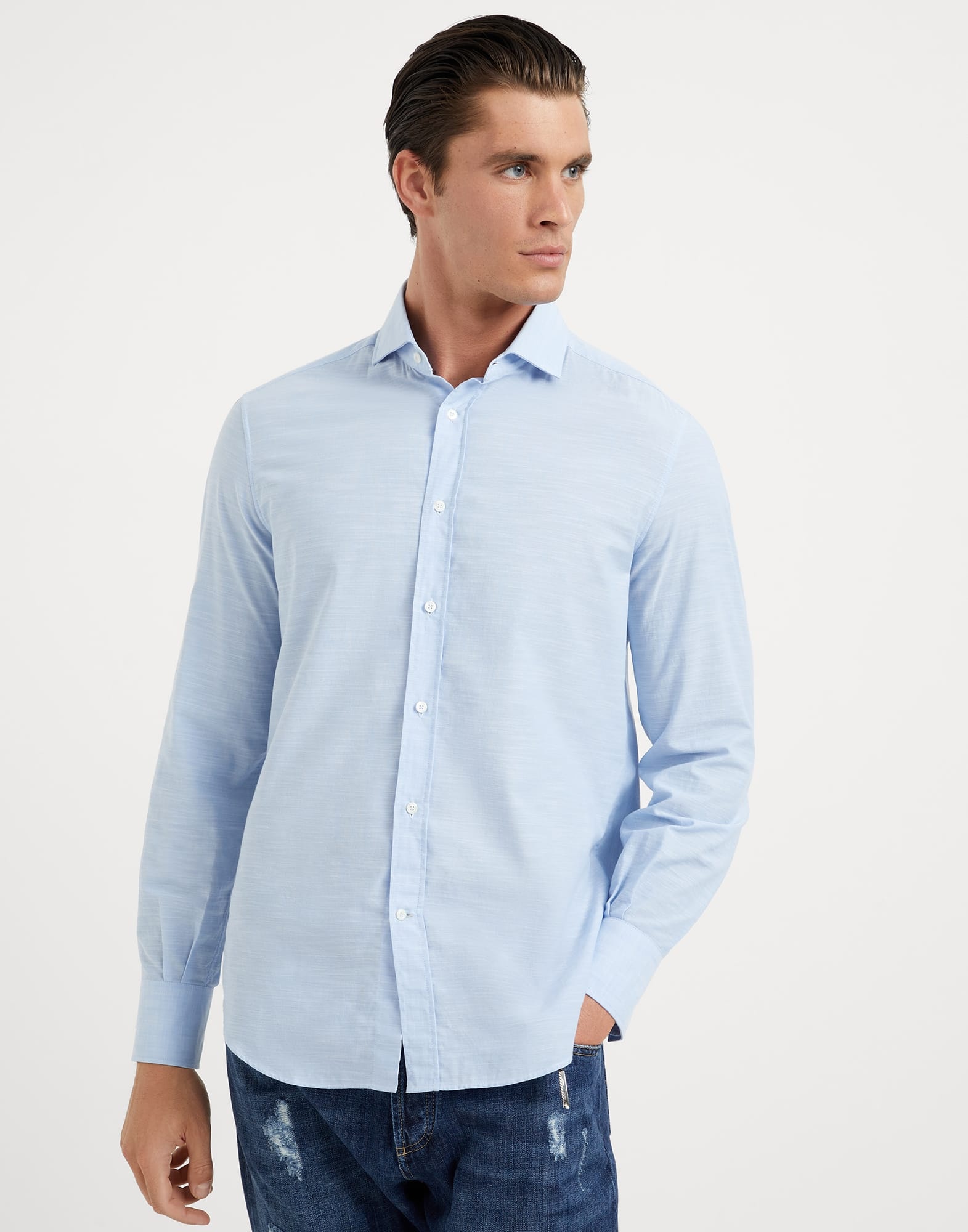 Lightweight Oxford basic fit shirt with spread collar - 1