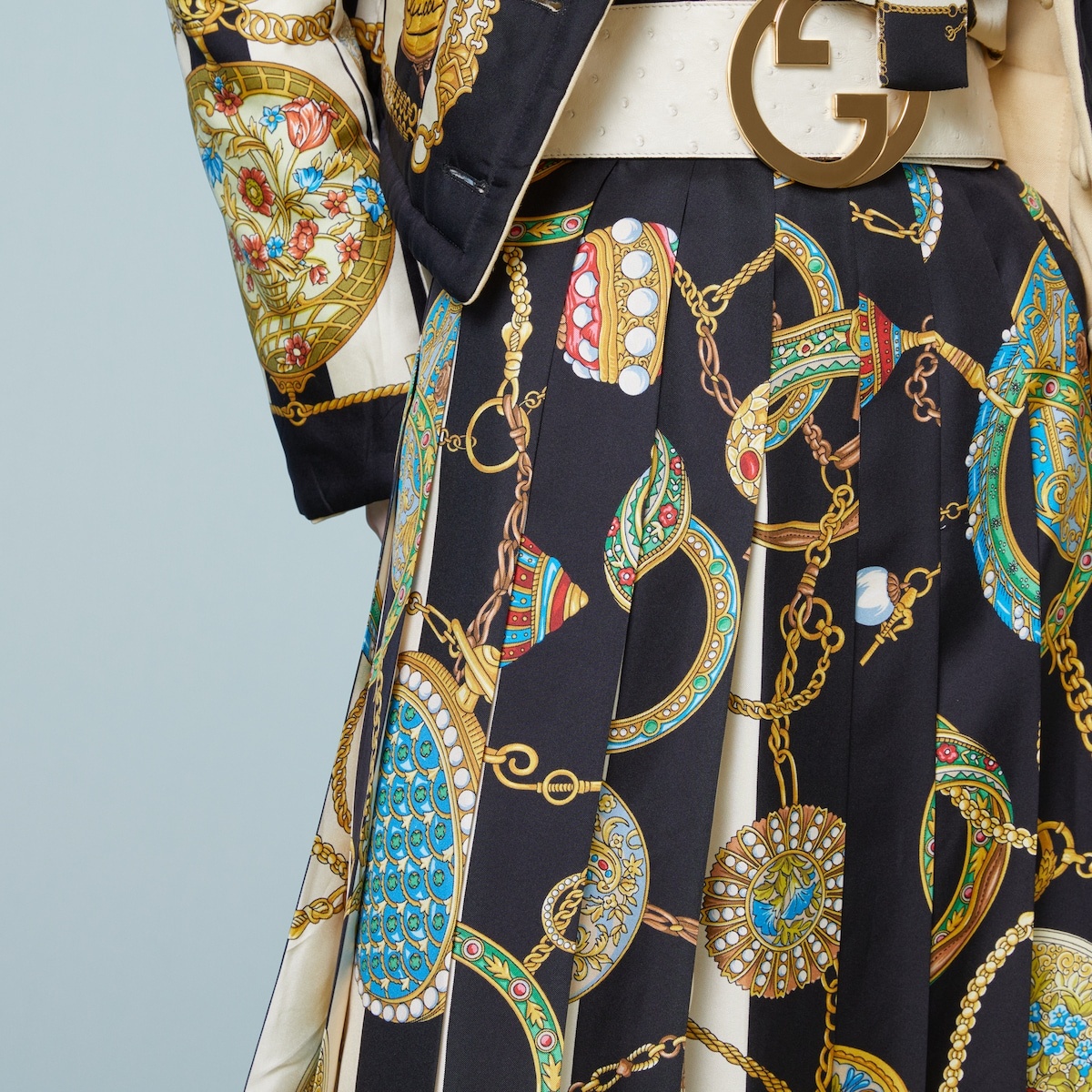 Gucci jewel and chain print silk skirt - 3