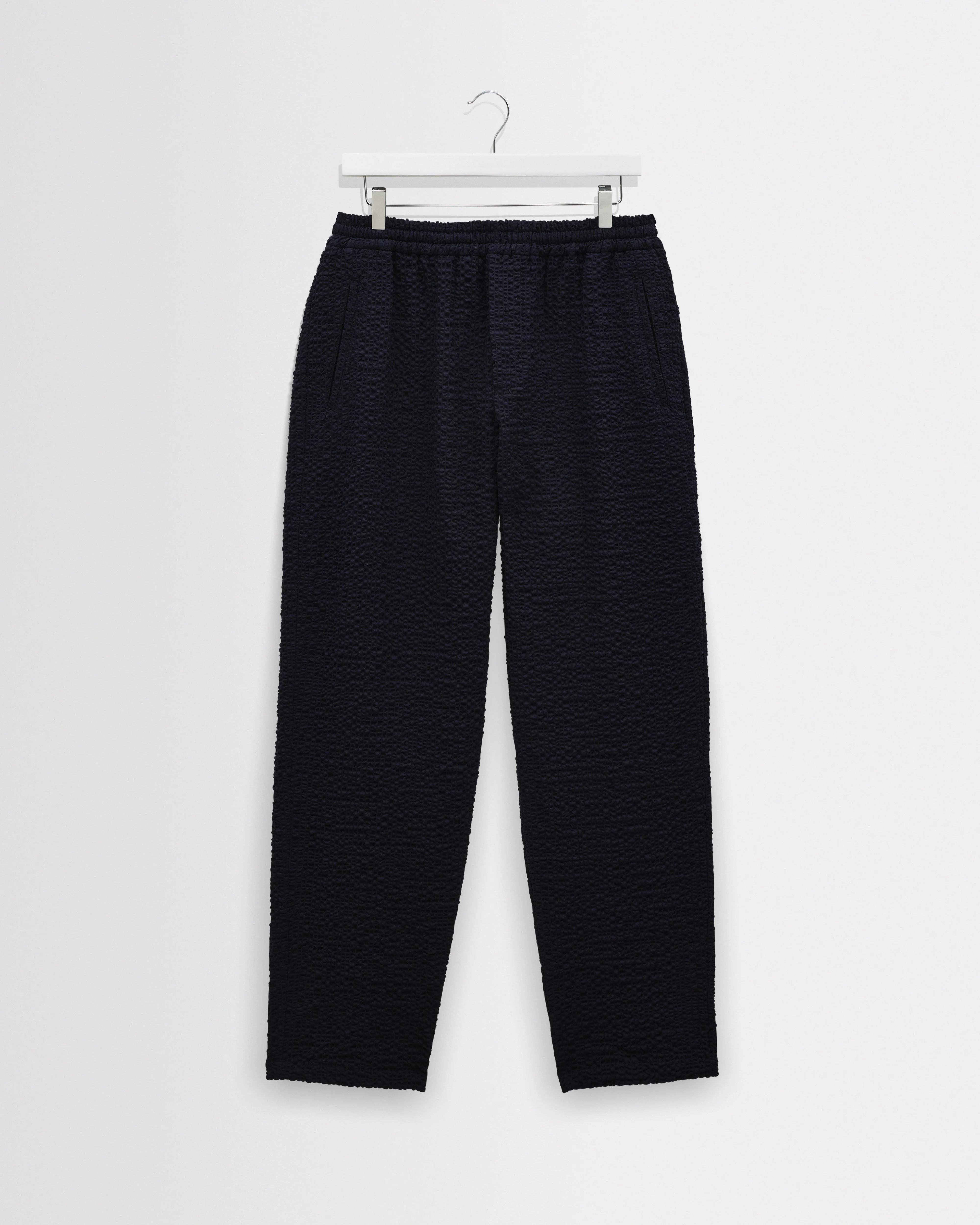 Tyne - Dark Navy Jumbo Seersucker Loose Fit Trousers - 1