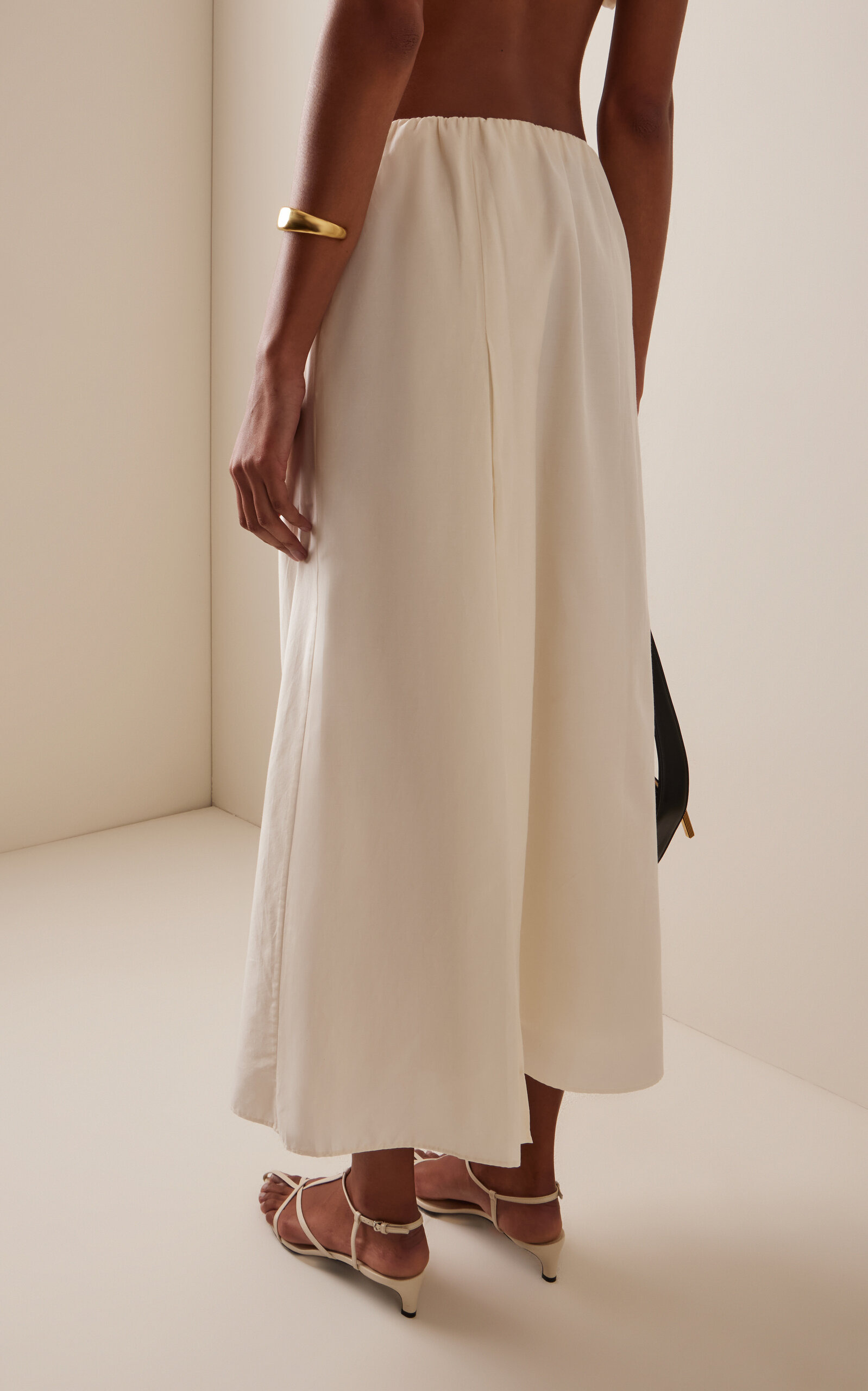 Carmen Gathered Maxi Cotton-Silk Skirt ivory - 4
