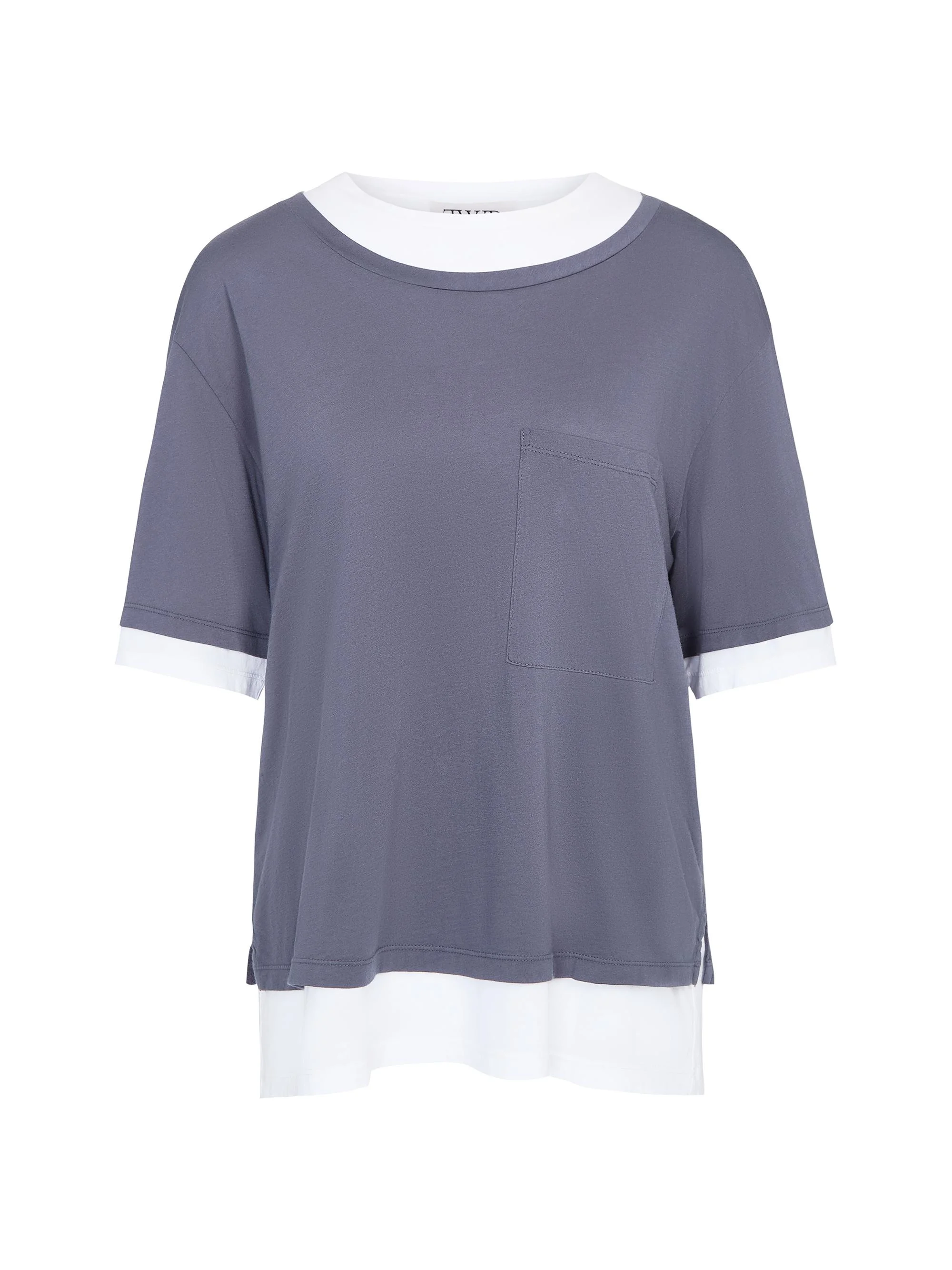 Women's Double Up Cotton T-Shirt - Charcoal White - 1