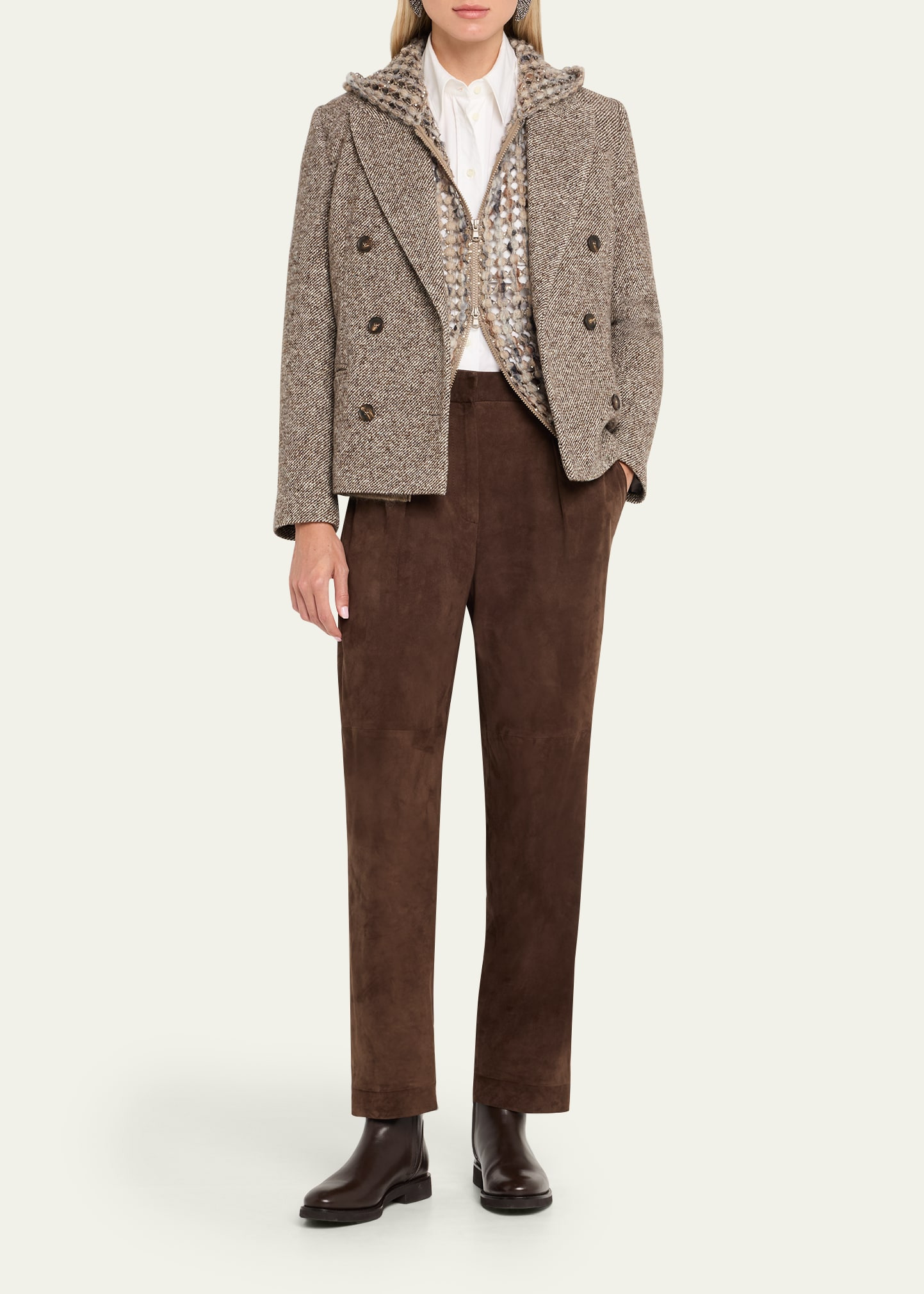 Diagonal Tweed Wool Blazer with Removable Cuffs - 2