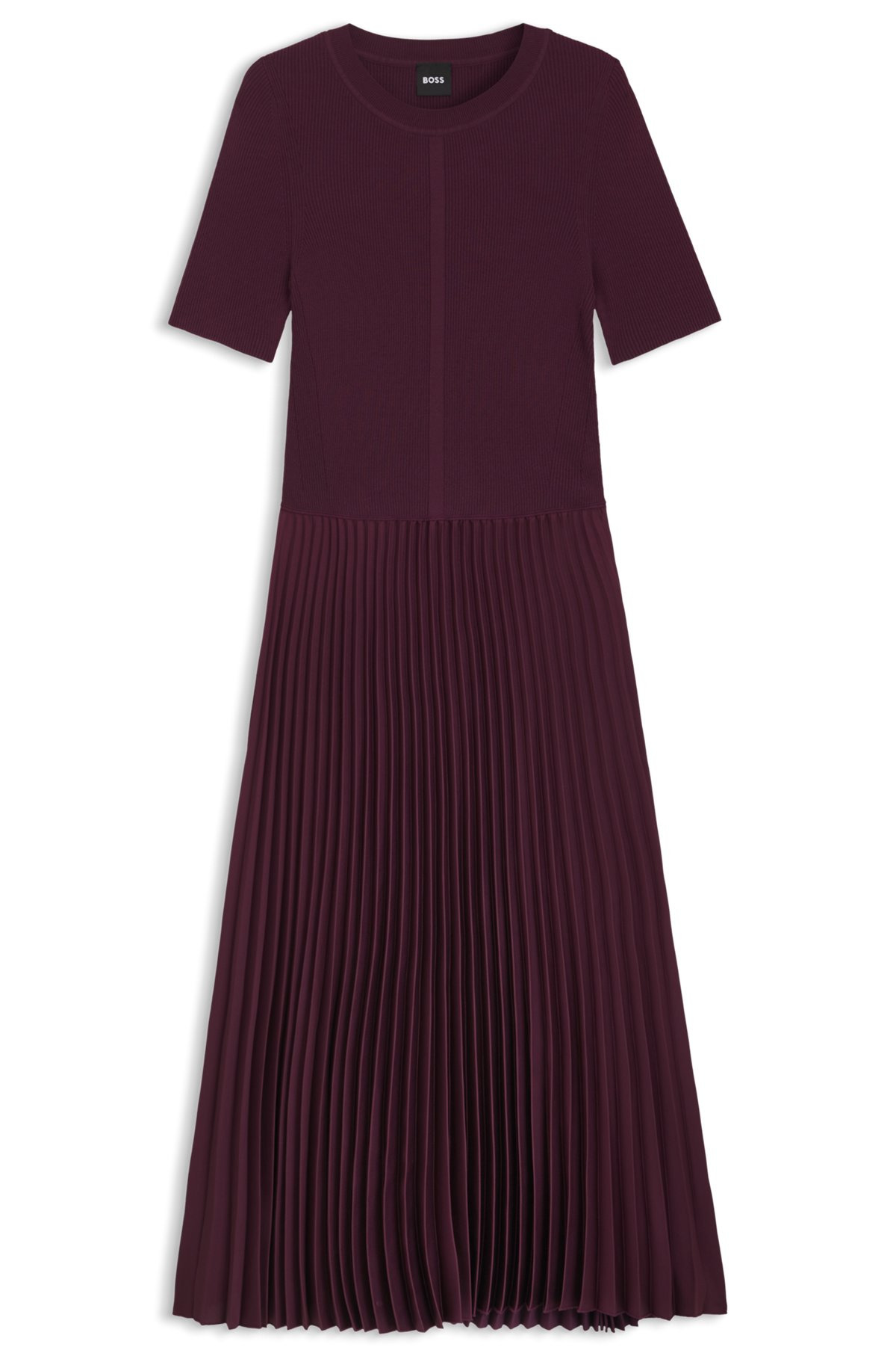 MIXED-MATERIAL DRESS WITH PLISSÉ SKIRT - 1