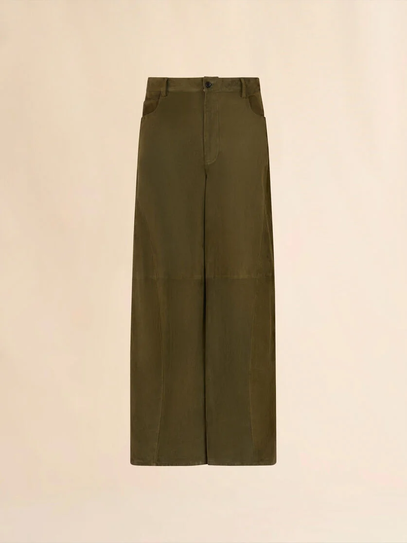 DEEP GREEN SUEDE TROUSERS - 1