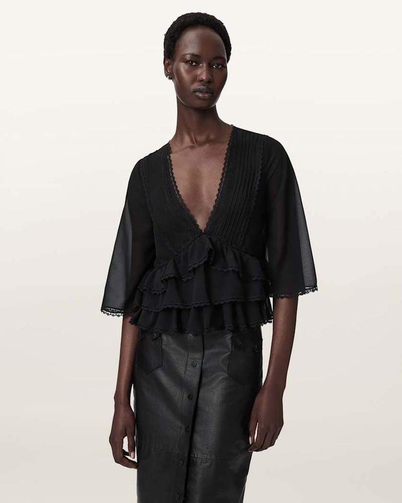 ALLSAINTS FLO V-NECK LACE TIERED TOP outlook
