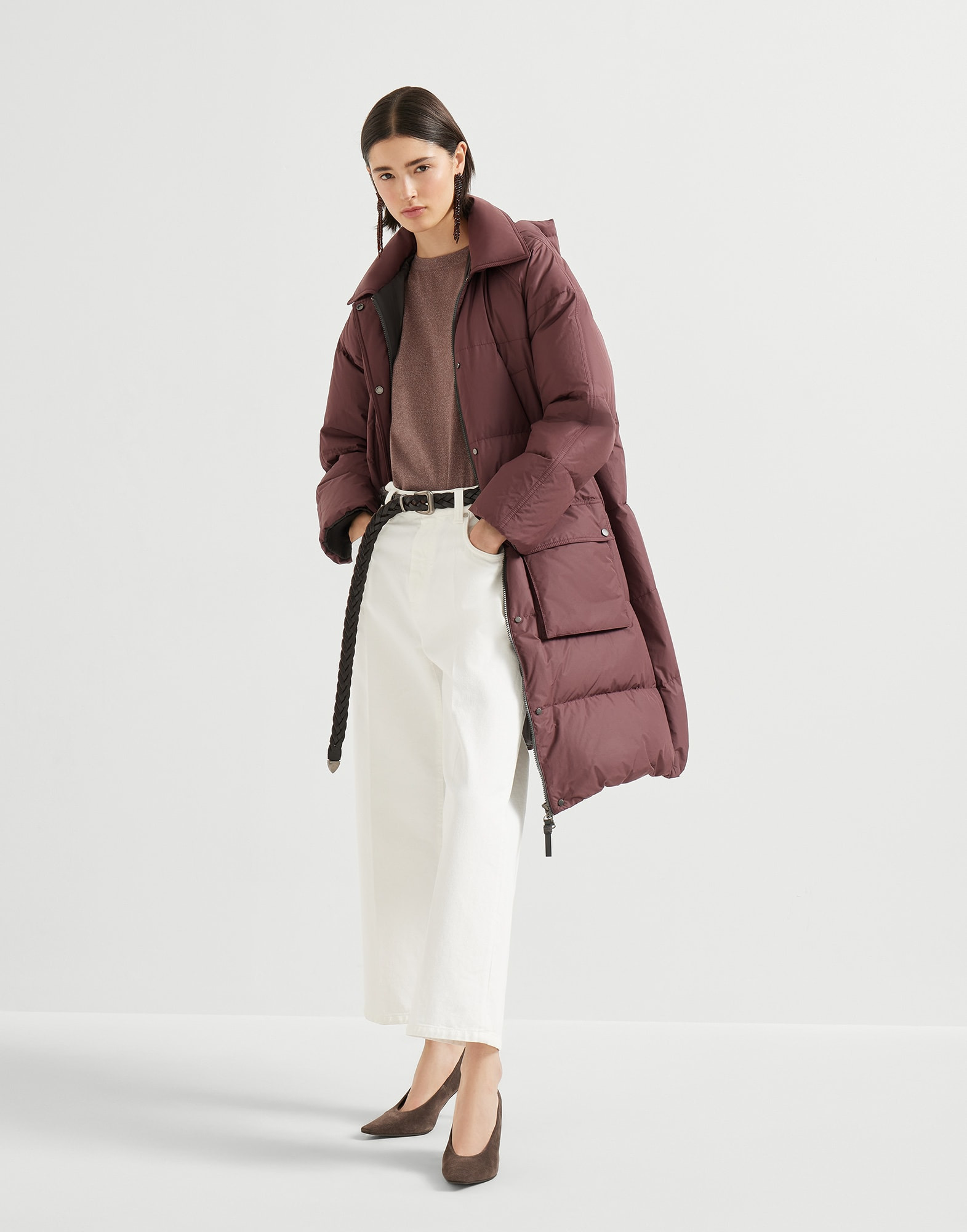Techno cotton water-resistant taffeta down jacket with detachable hood and shiny zipper pull - 5
