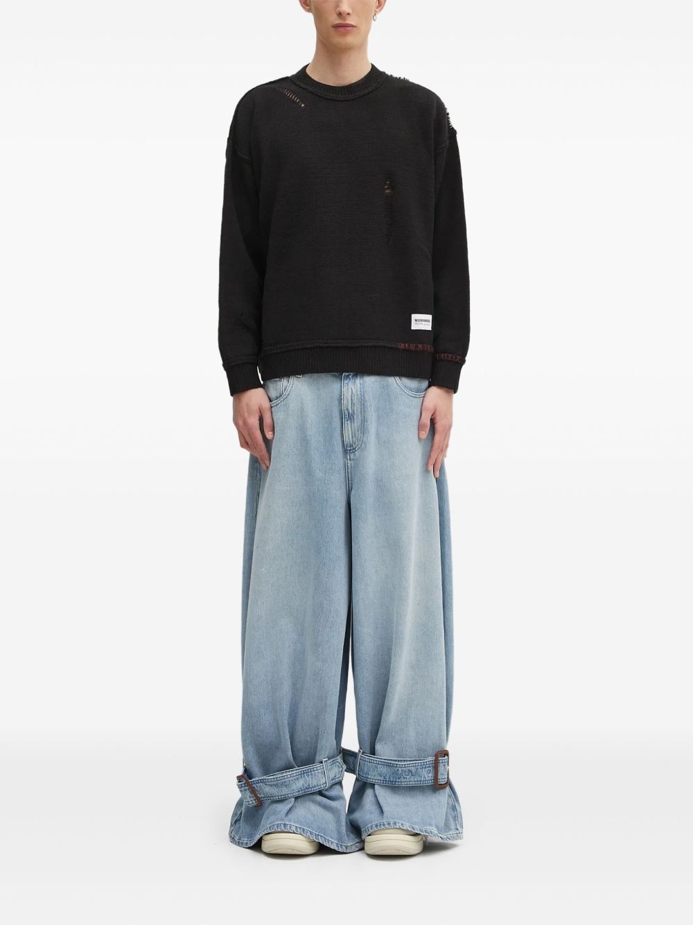 distressed-detail crew-neck jumper - 1