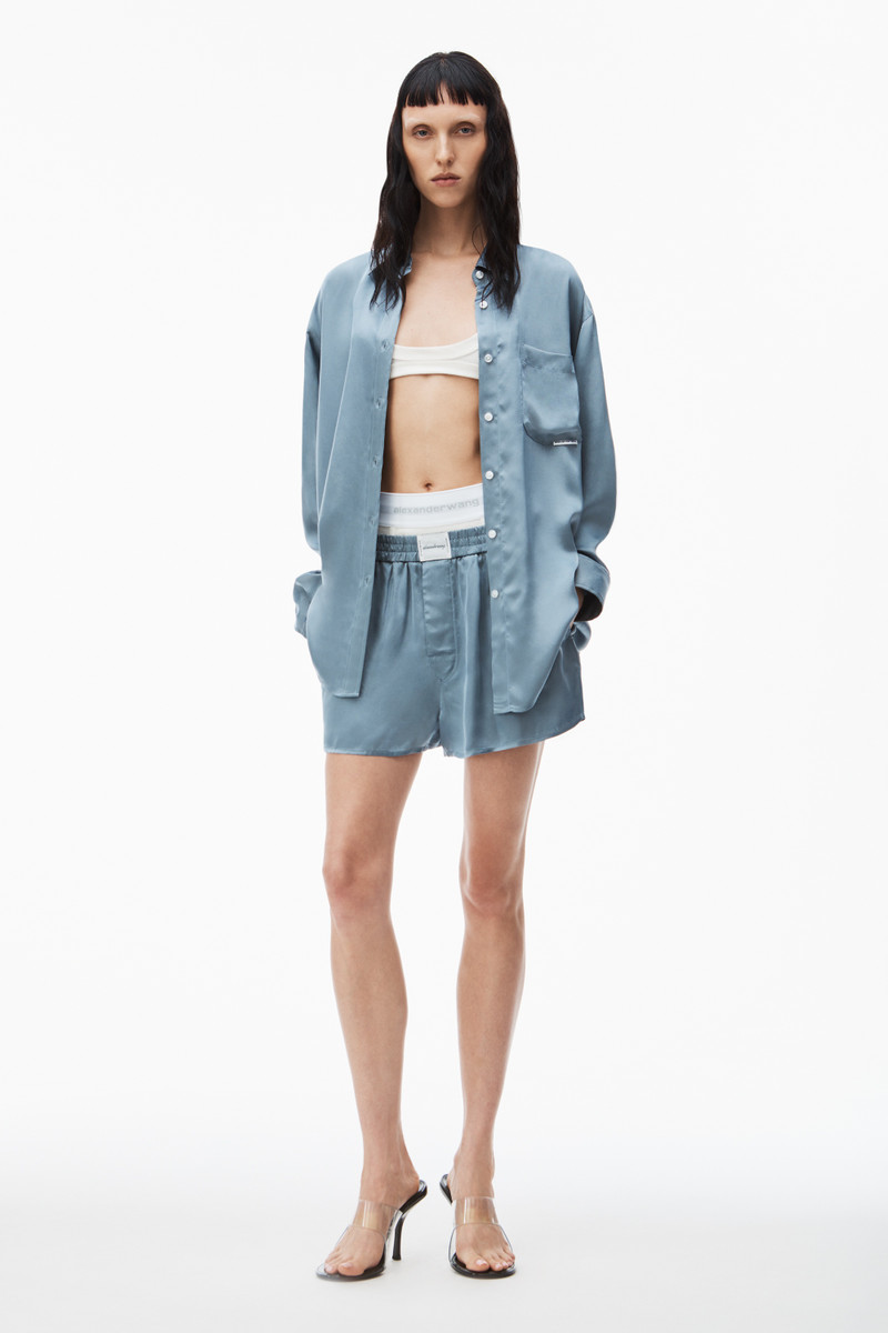 Alexander Wang logo boxer short in shiny cupro outlook