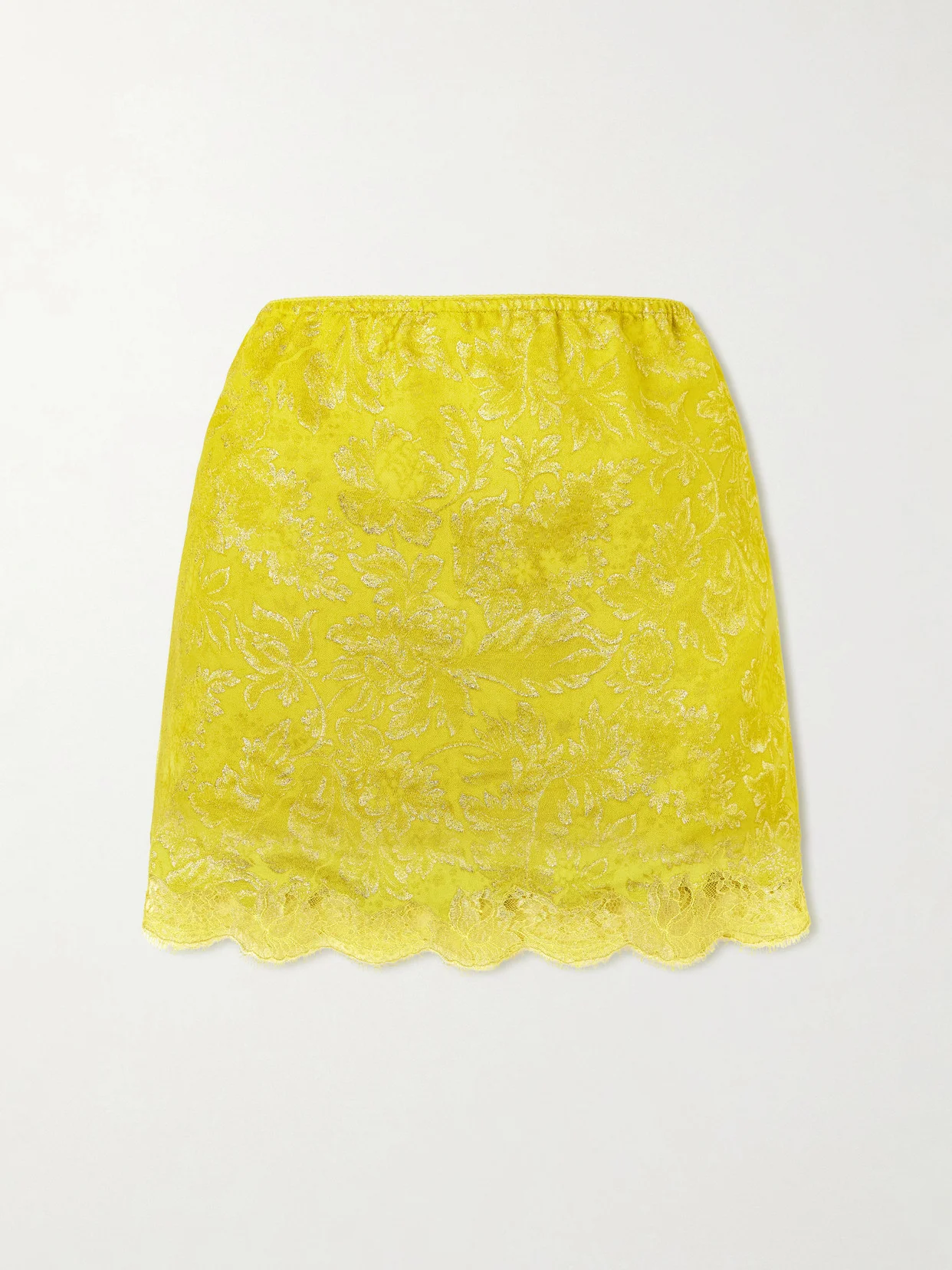 Lace-trimmed Metallic Floral-jacquard Mini Skirt - 1