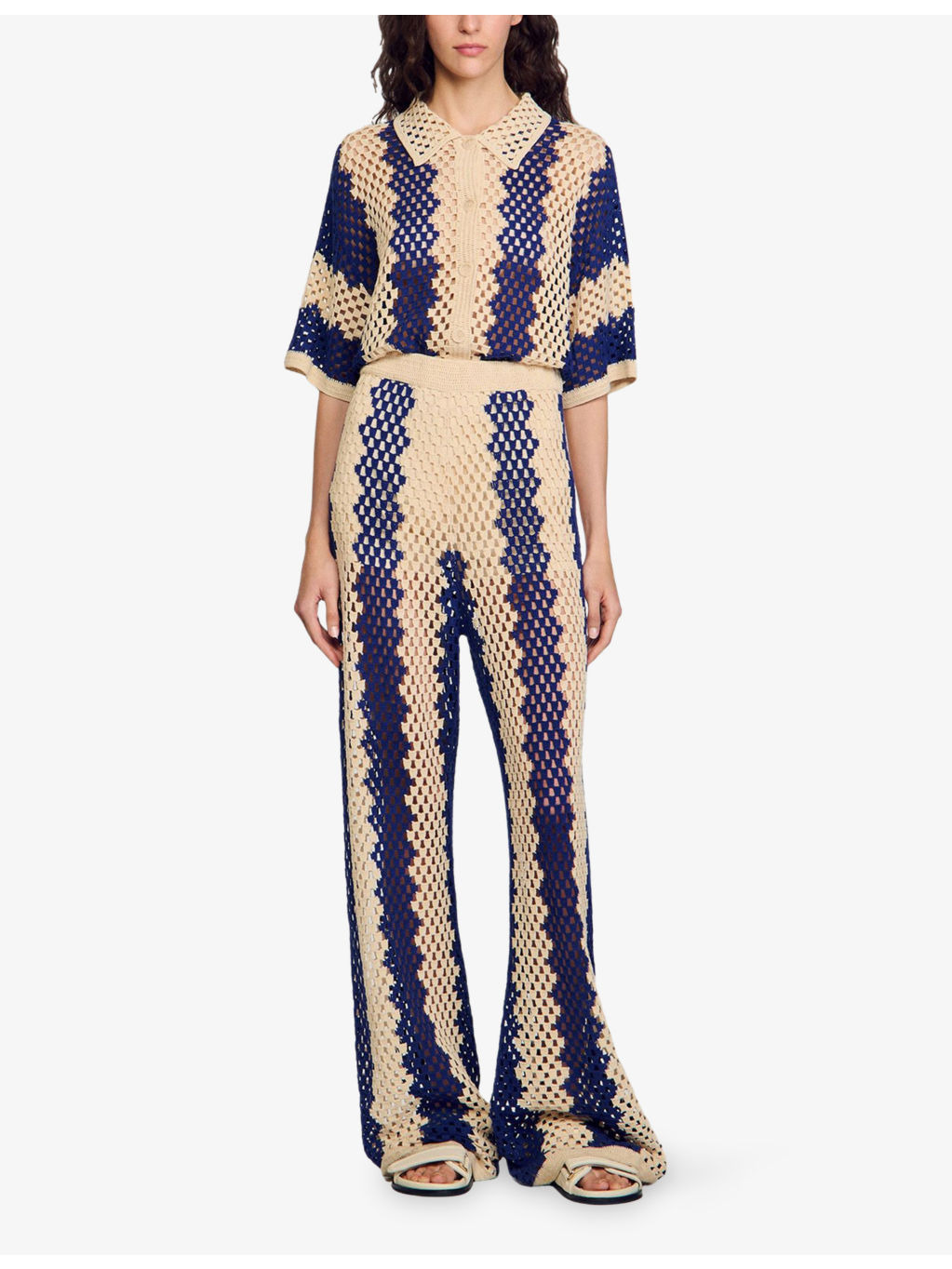 Two-Tone Open-Knit Cotton-Blend Trousers - 2