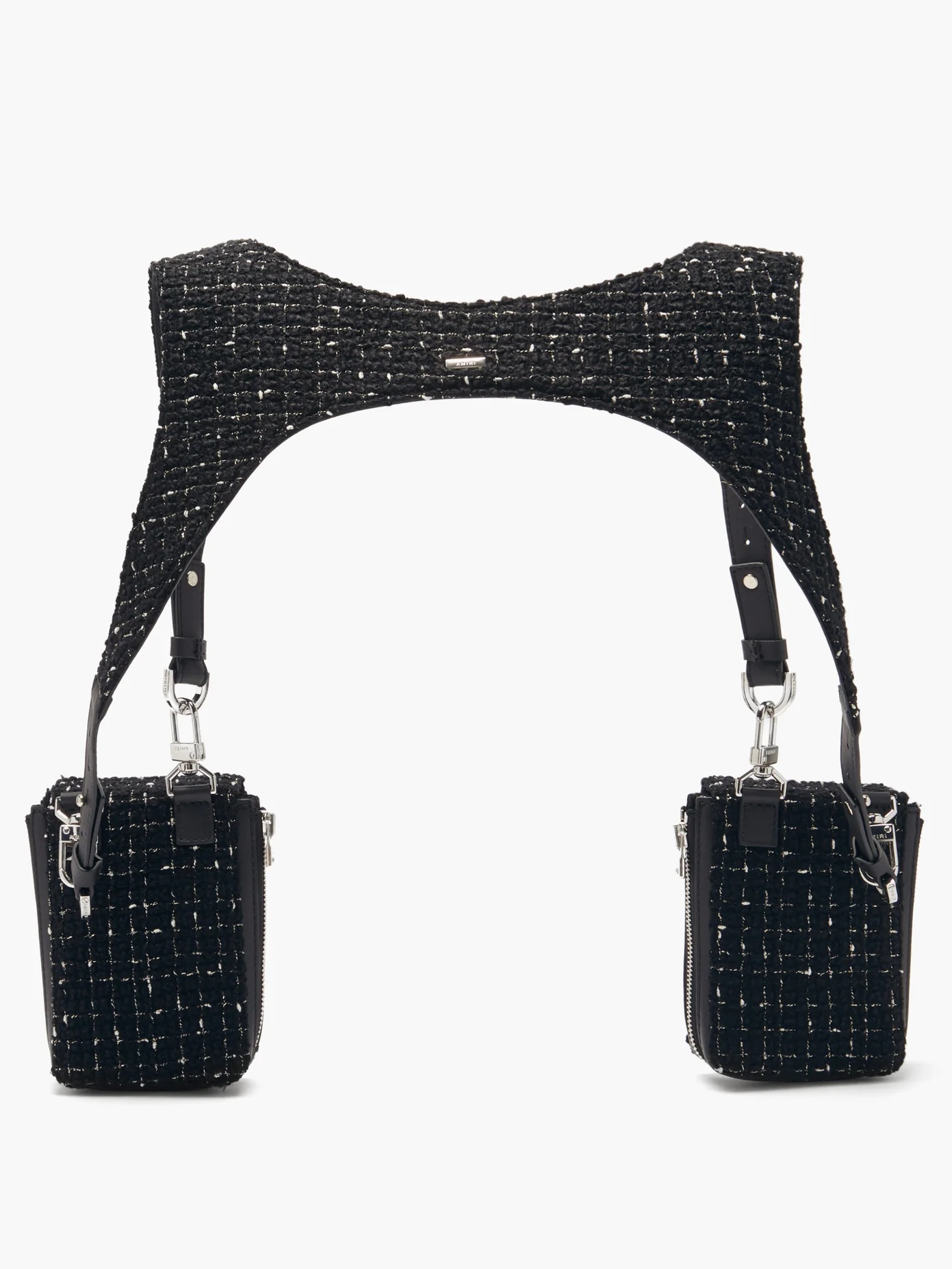 Leather-trimmed bouclé harness bag - 4