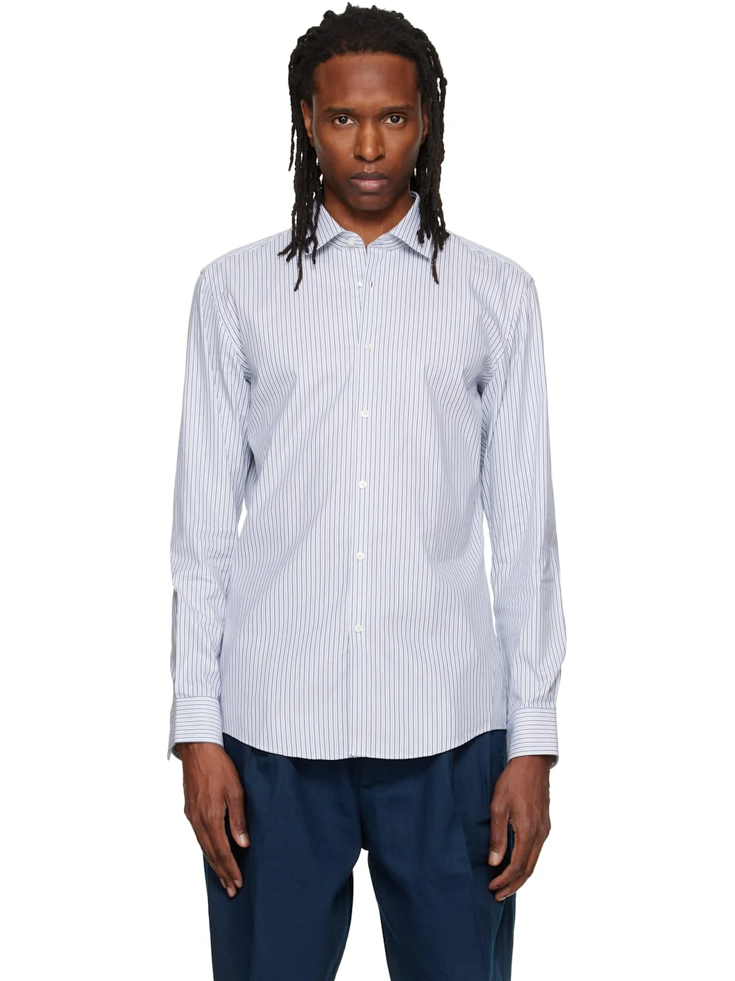 White & Blue Slim-Fit Oxford Cotton Shirt - 1