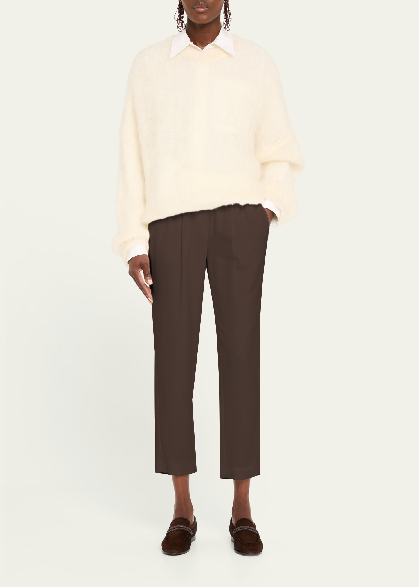 Silk Crepe Cady Tailored Straight-Leg Pull-On Pants - 2