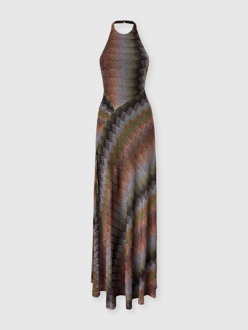 Snake-Pattern Viscose Lamé Gown with Halter Neck 1