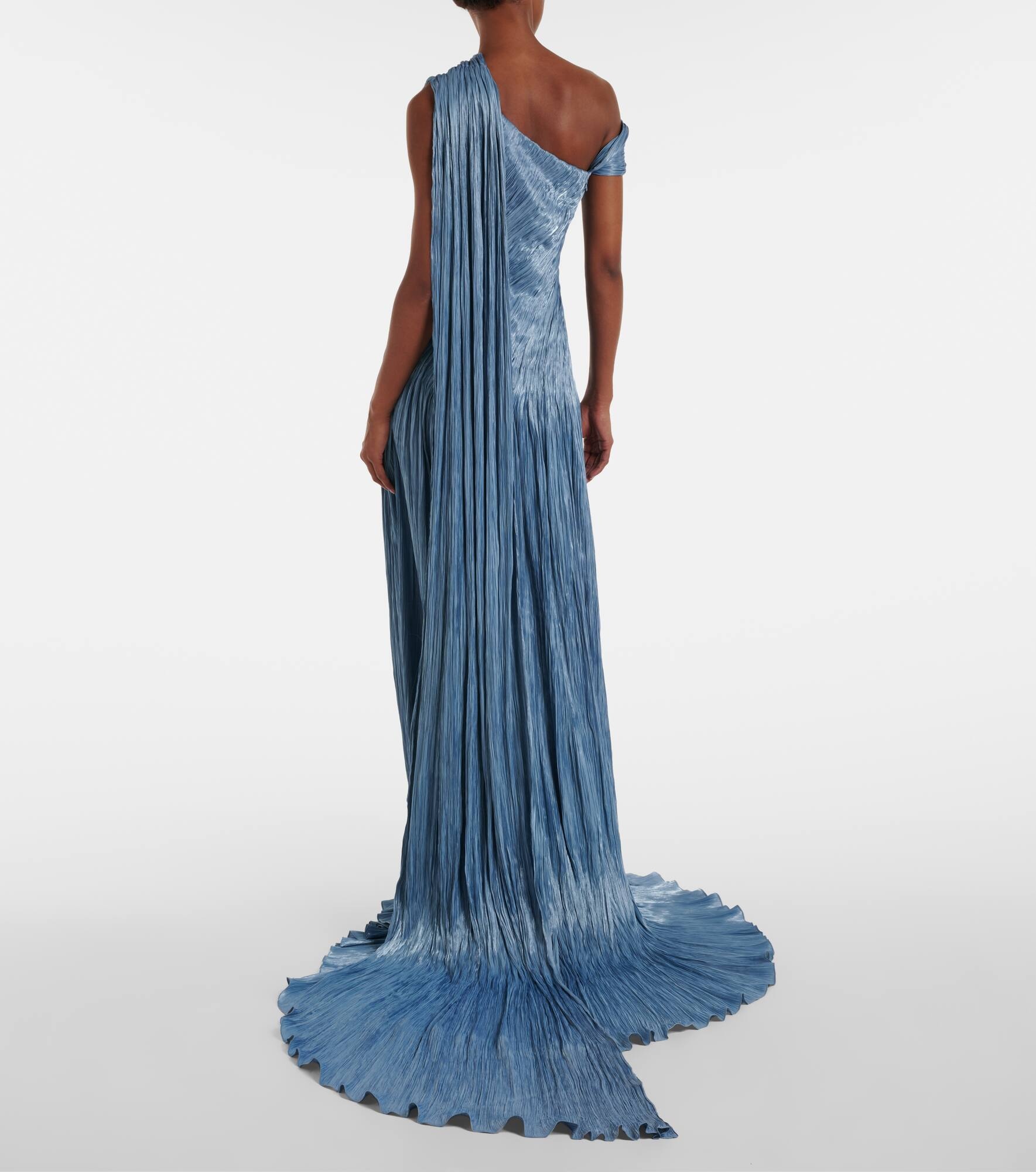 Draped pleated silk chiffon gown - 3