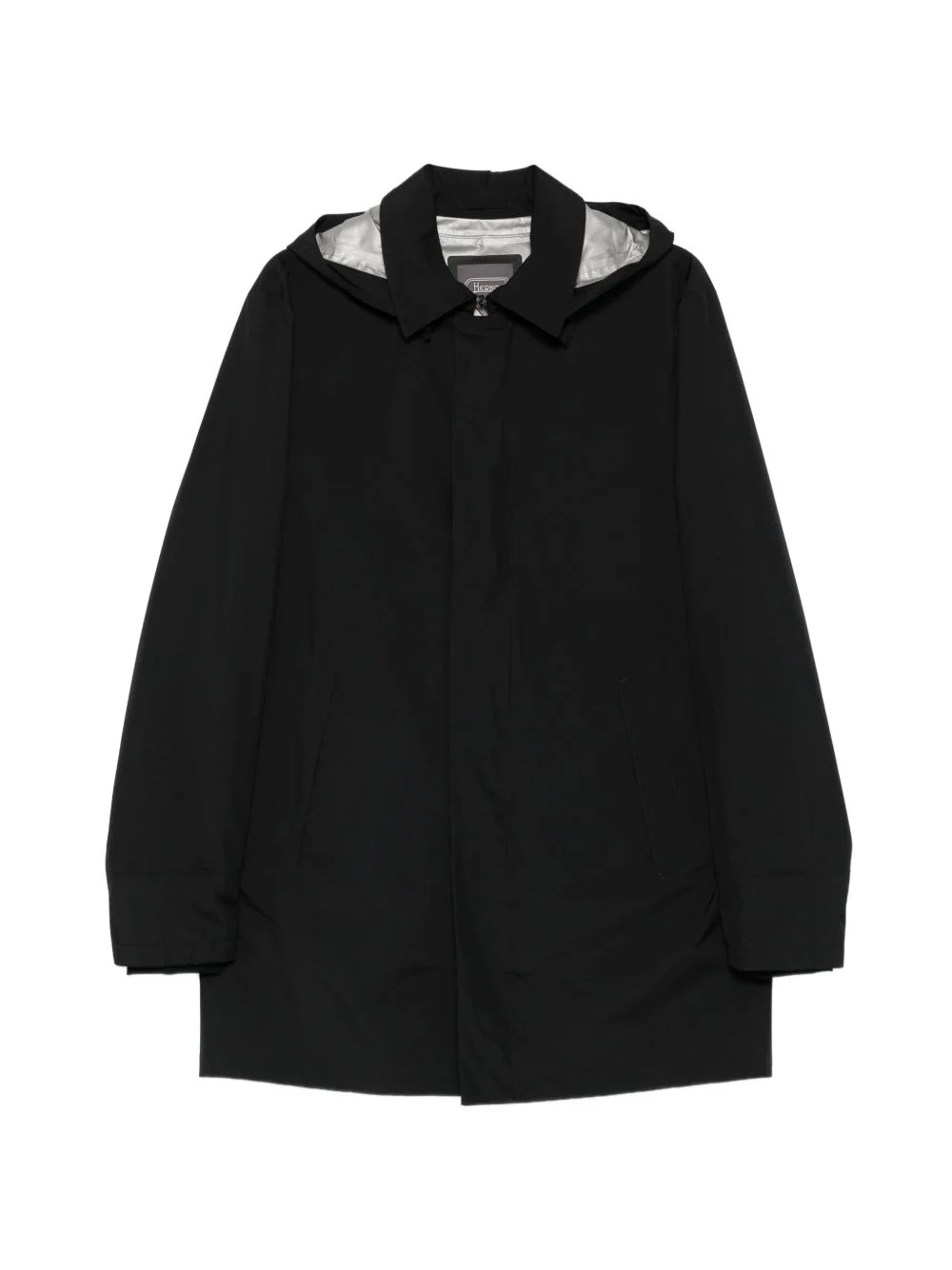 hooded concealed-fastening raincoat - 1