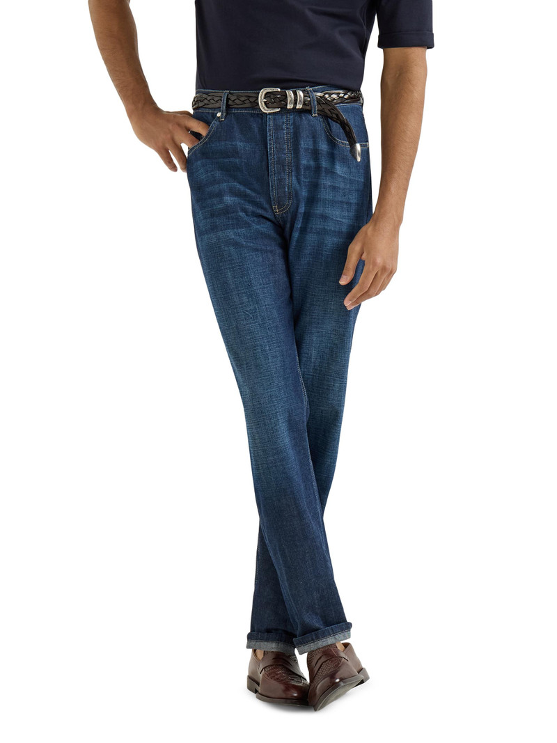 Men's Lightweight Old Denim Iconic Fit Five Pocket Jeans - Dark Denim 5