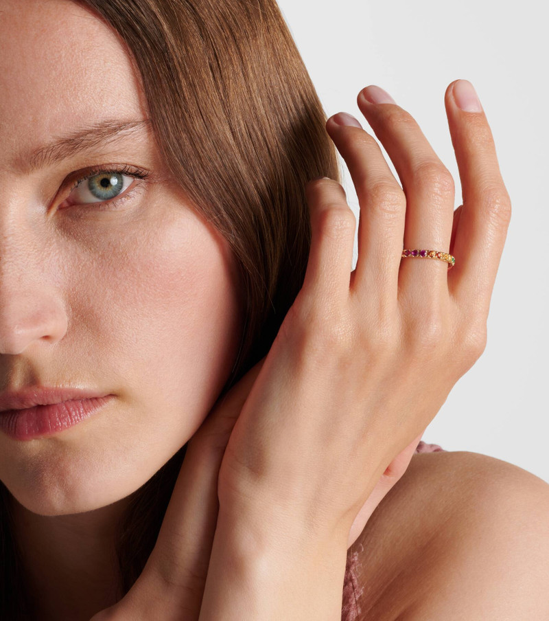 SYDNEY EVAN Rainbow Large 14kt gold eternity ring with sapphires, rubies, amethysts, and emeralds outlook