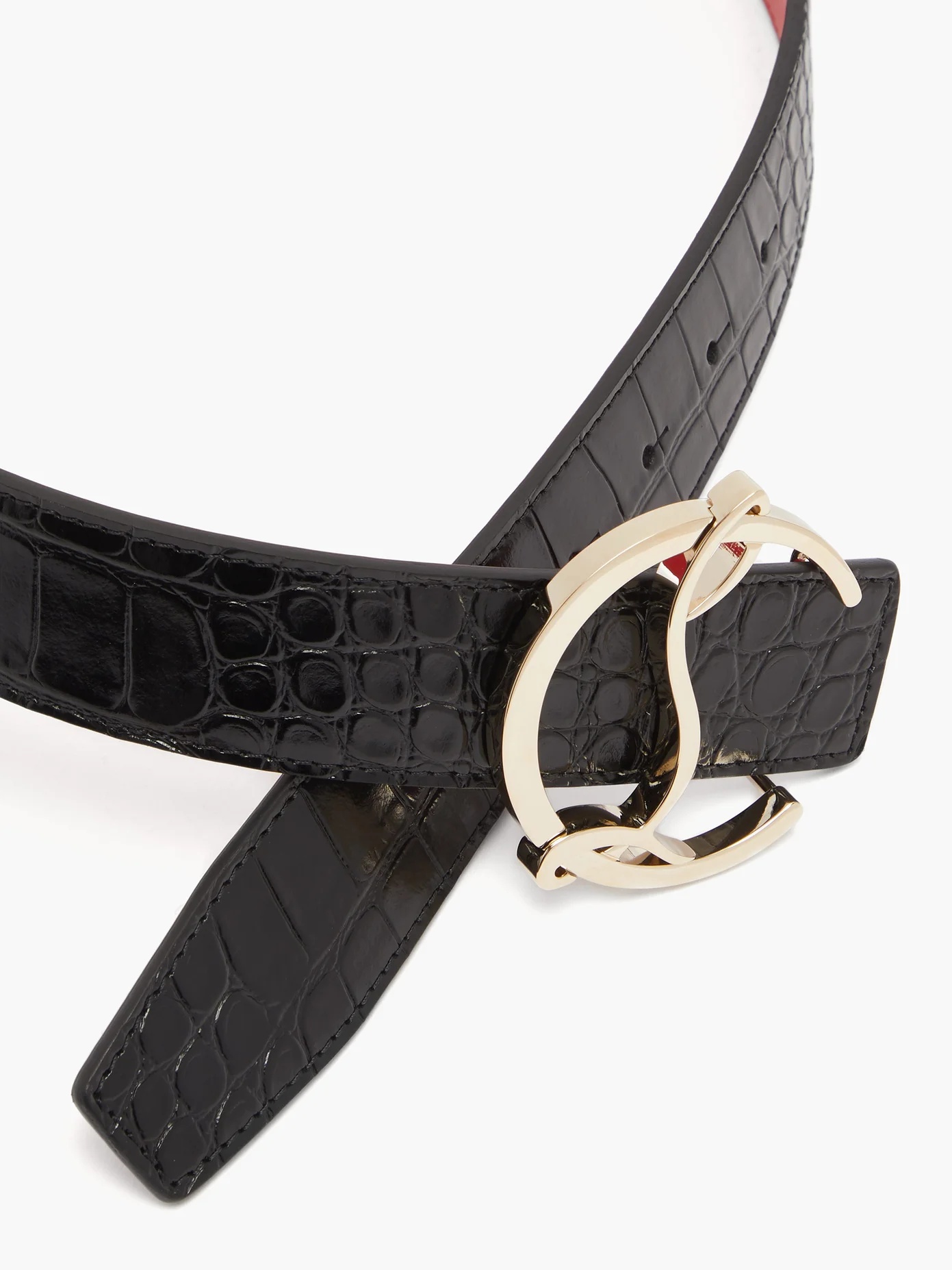 Monogram-buckle crocodile-effect leather belt - 3