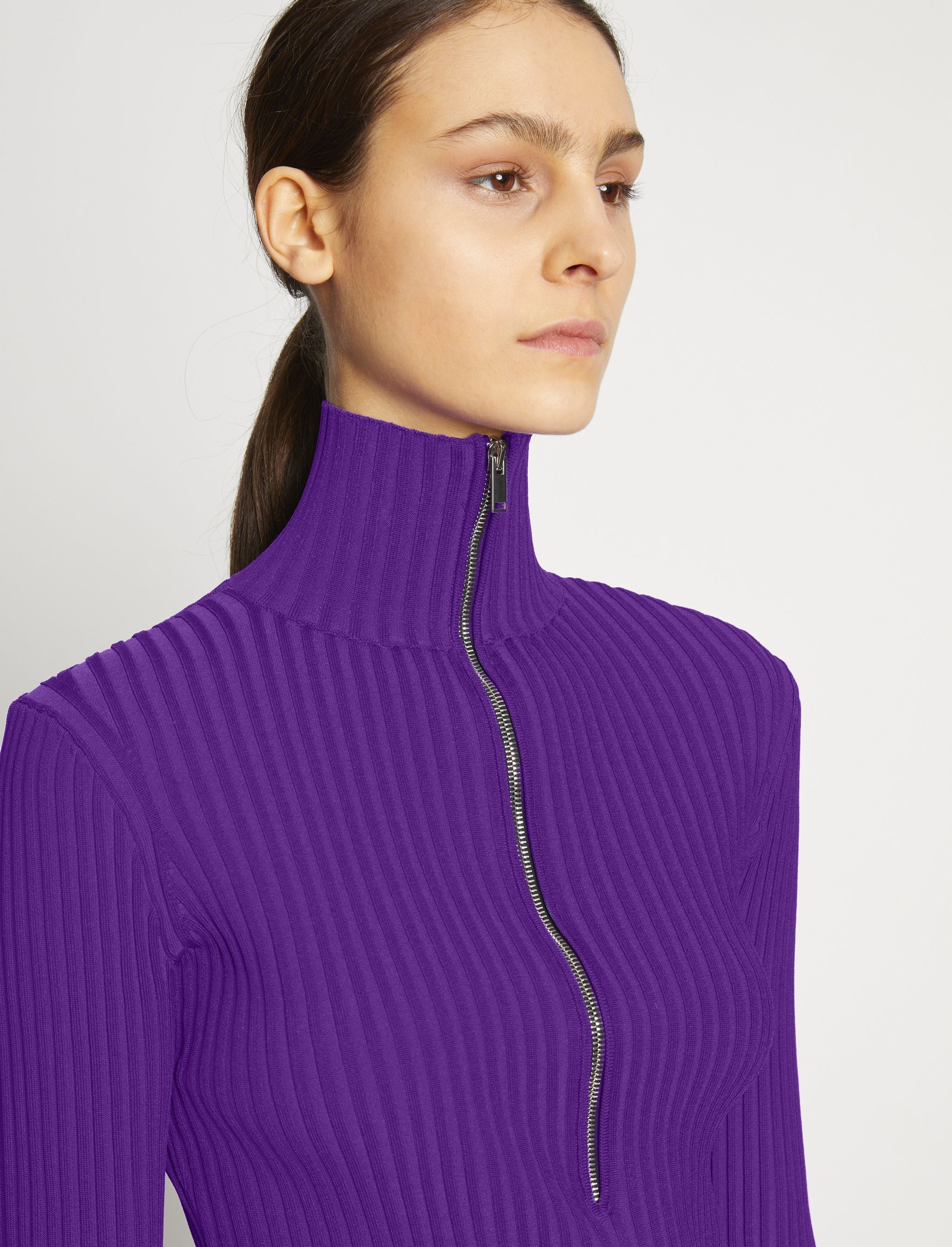 Viscose Rib Zip Sweater - 6