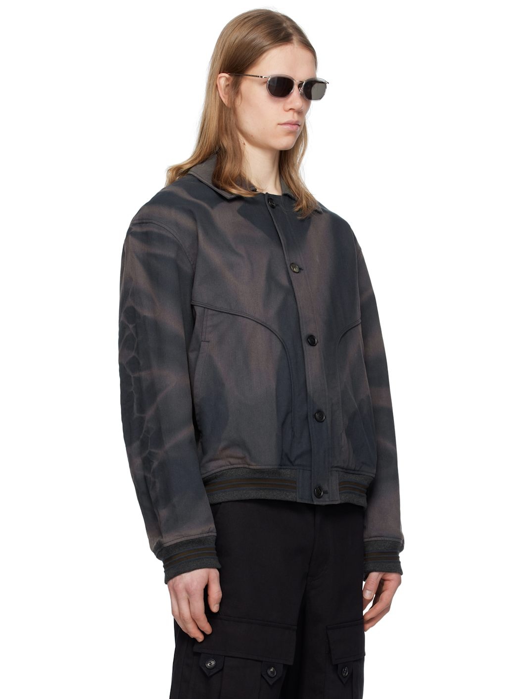 Navy Sun-Bleached Ribbed Blouson Denim Jacket - 2