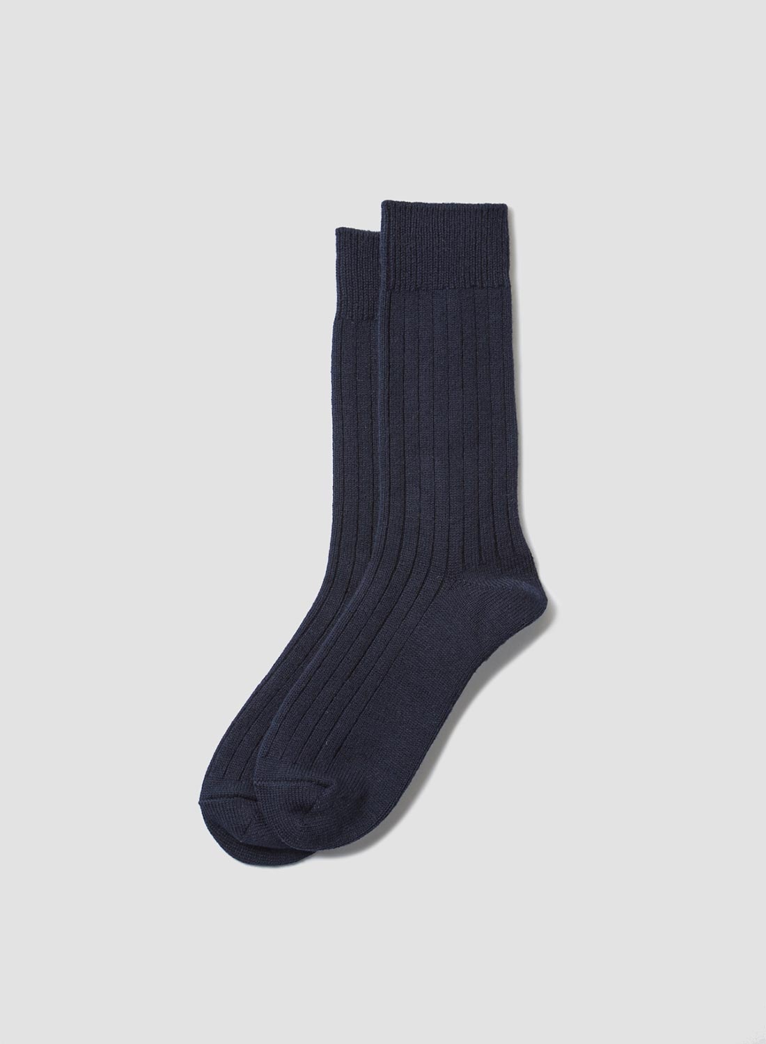 Rototo Cotton Wool Ribbed Crew Sock in Navy - 1