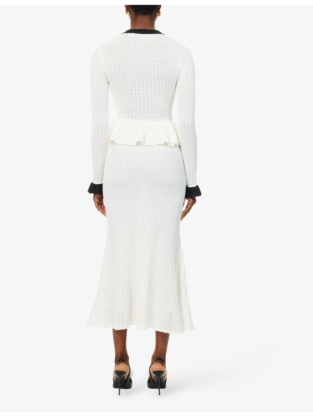 Pointelle Peplum Knitted Midi Dress - 4
