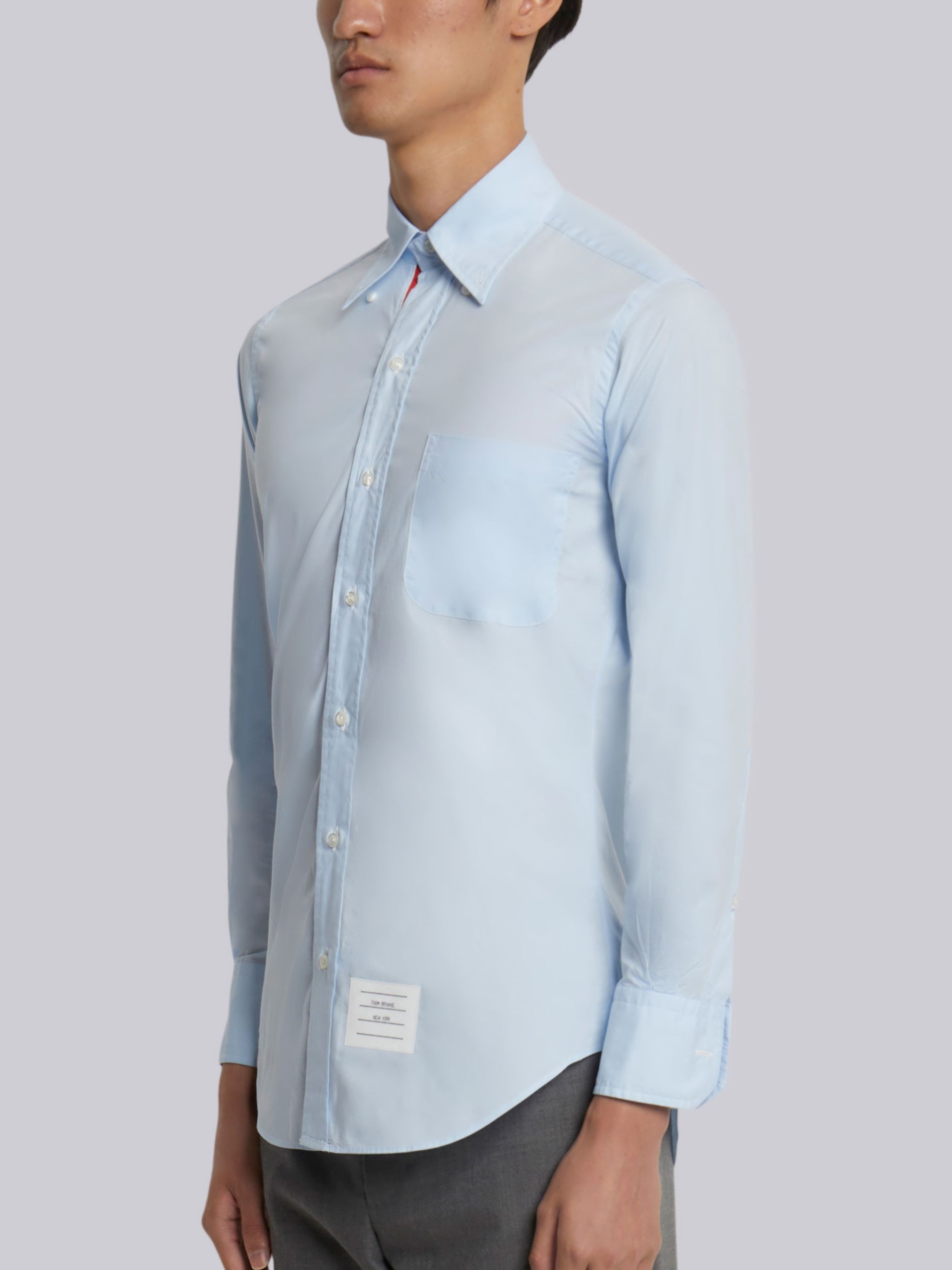 Light Blue Solid Poplin Stripe Grosgrain Placket Classic Fit Shirt - 2