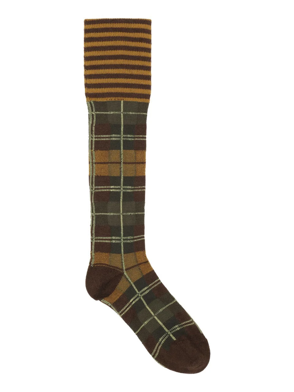 RIBBIT SOCK - BROWN GREEN DASHED CHECKS - 1