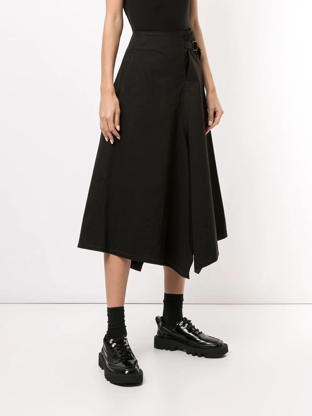 buckle-side asymmetric midi skirt - 3