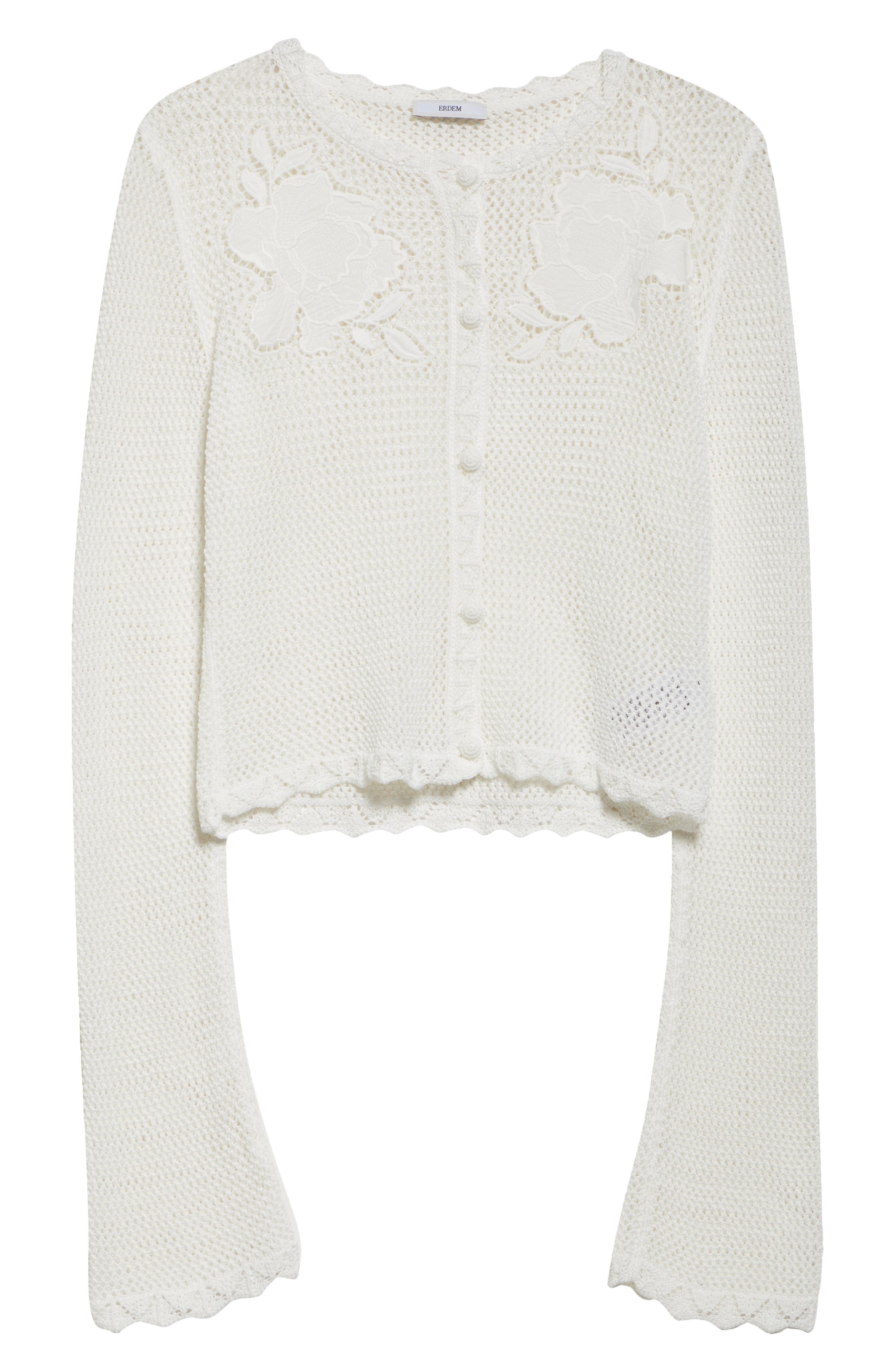 Erdem Long Sleeve Open Knit Cardigan in Ivory at Nordstrom - 6