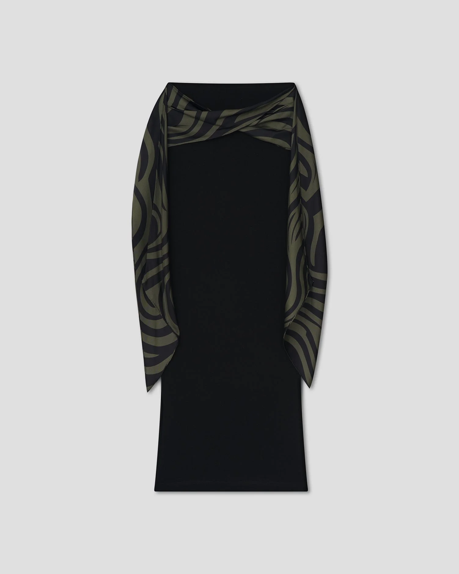 Mesh Jersey And Twill Silk Draped Midi Skirt - 1