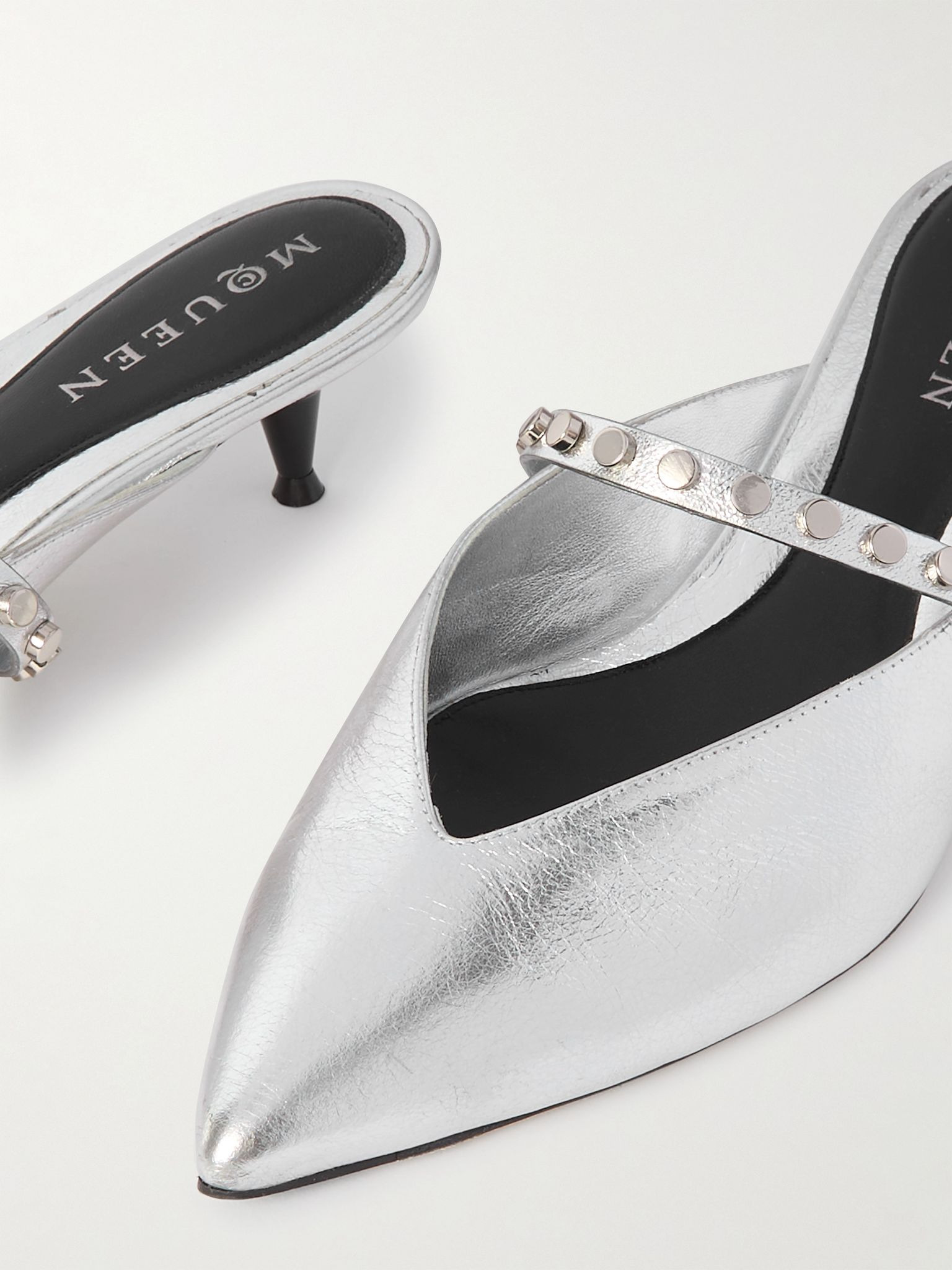 Revel studded metallic leather mules Silver - 4