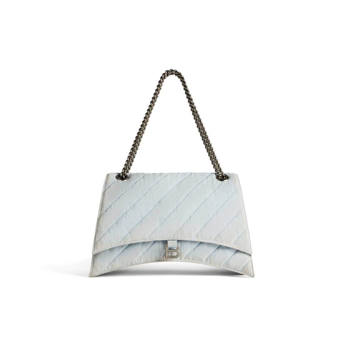 Women's Crush Large Chain Bag Quilted Denim in Blue - 5
