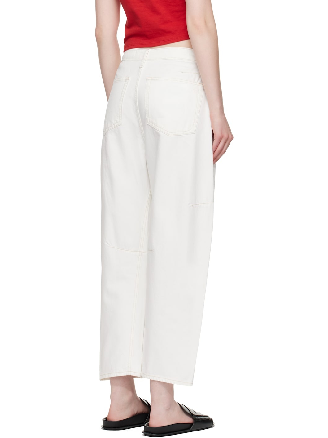 White Charlie Ankle-Length Barrel Jeans - 3