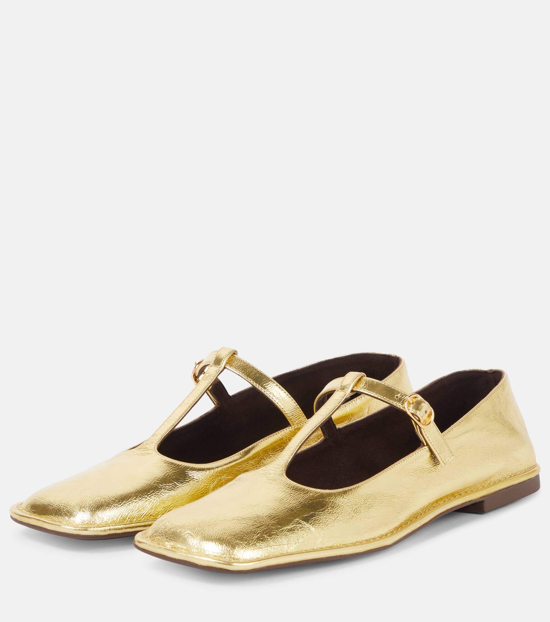 Square T-Strap leather Mary Jane flats - 4