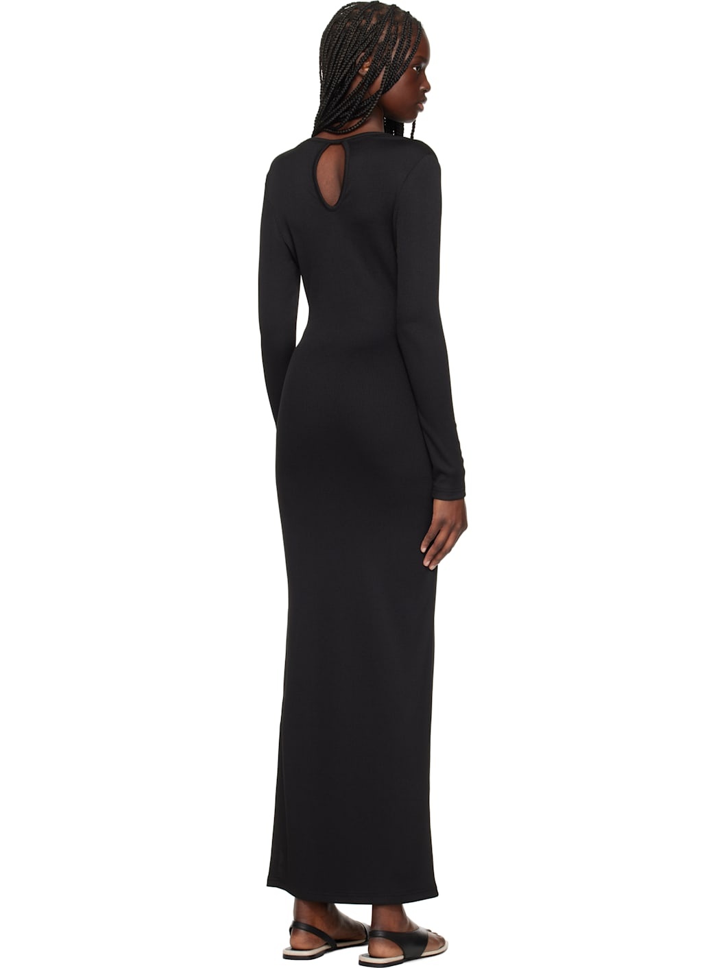 Black Concave Long Sleeve Rib Maxi Dress - 3